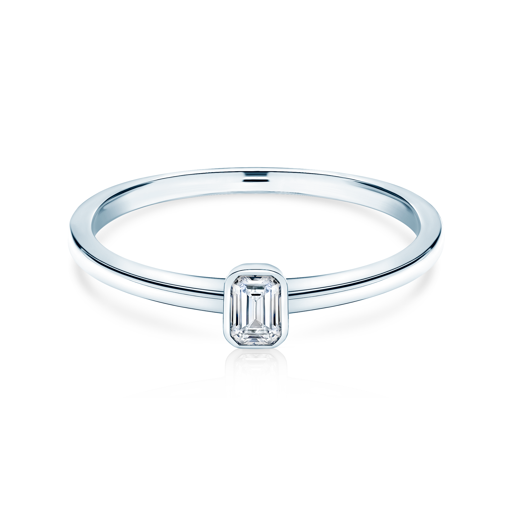 Pierścionek zaręczynowy Pure: białe złoto, diament w szlifie szmaragdowym