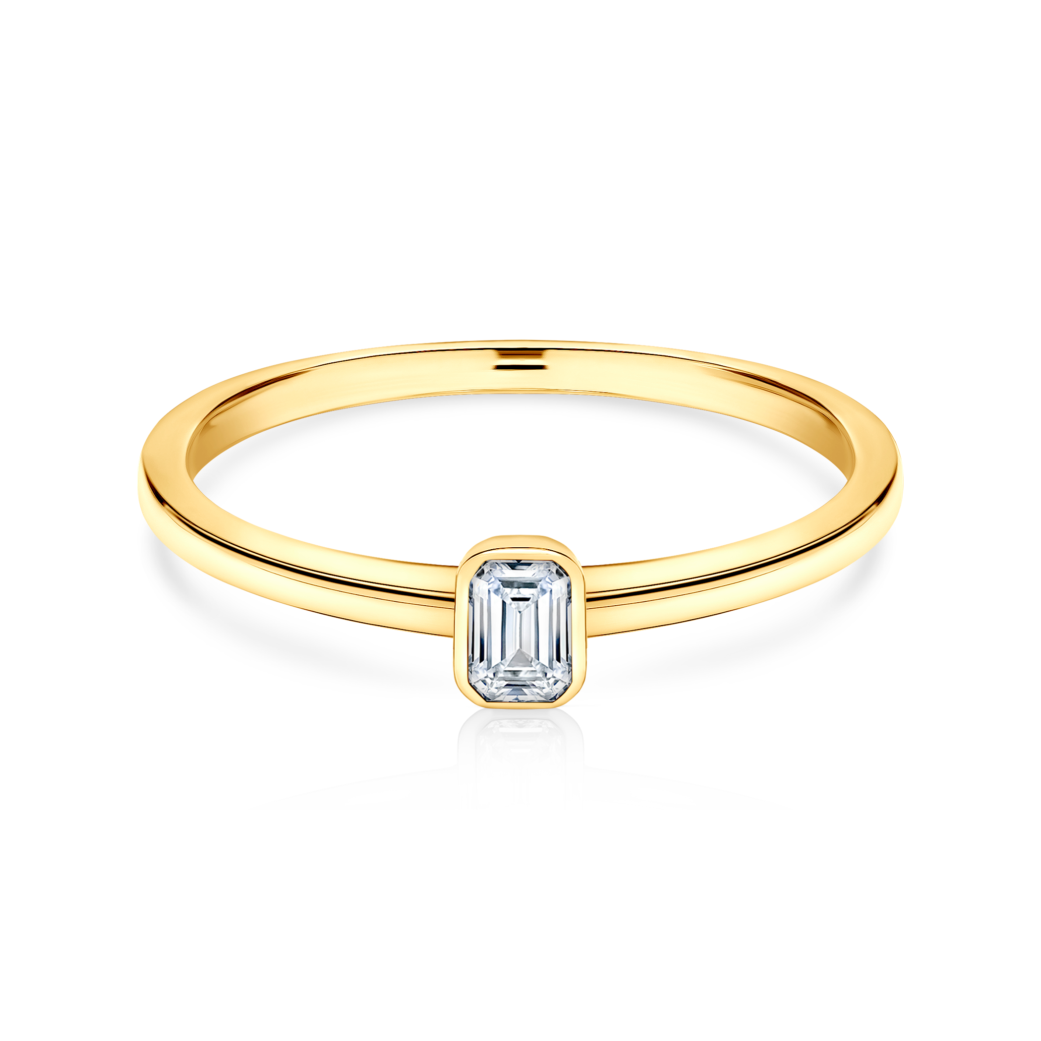 Pierścionek zaręczynowy Pure: złoty, diament w szlifie szmaragdowym