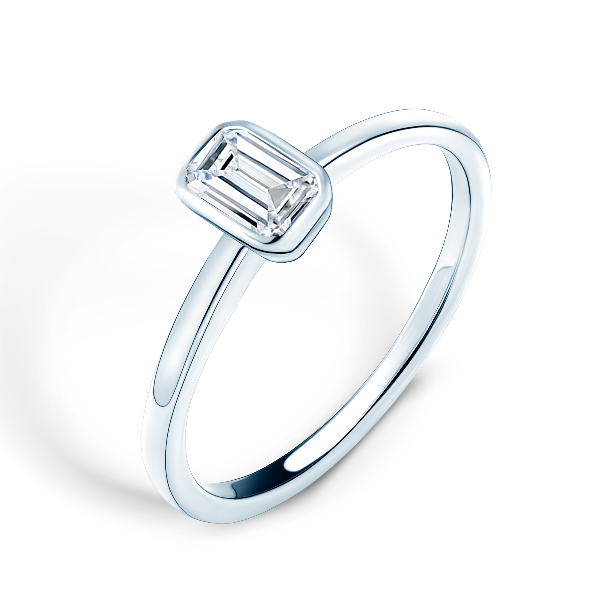 Pierścionek zaręczynowy Pure: białe złoto, diament w szlifie szmaragdowym