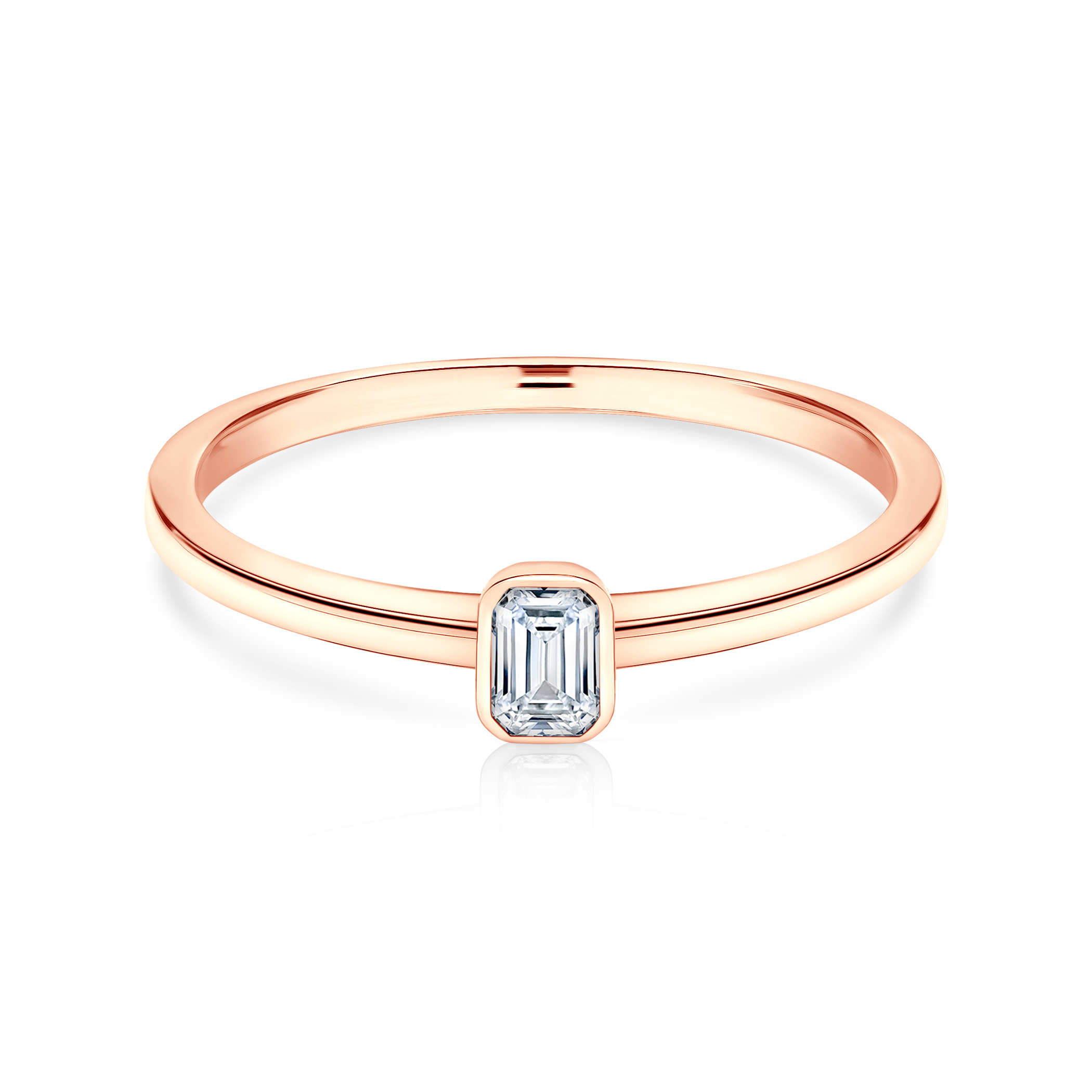 Pierścionek zaręczynowy Pure: różowe złoto, diament w szlifie szmaragdowym