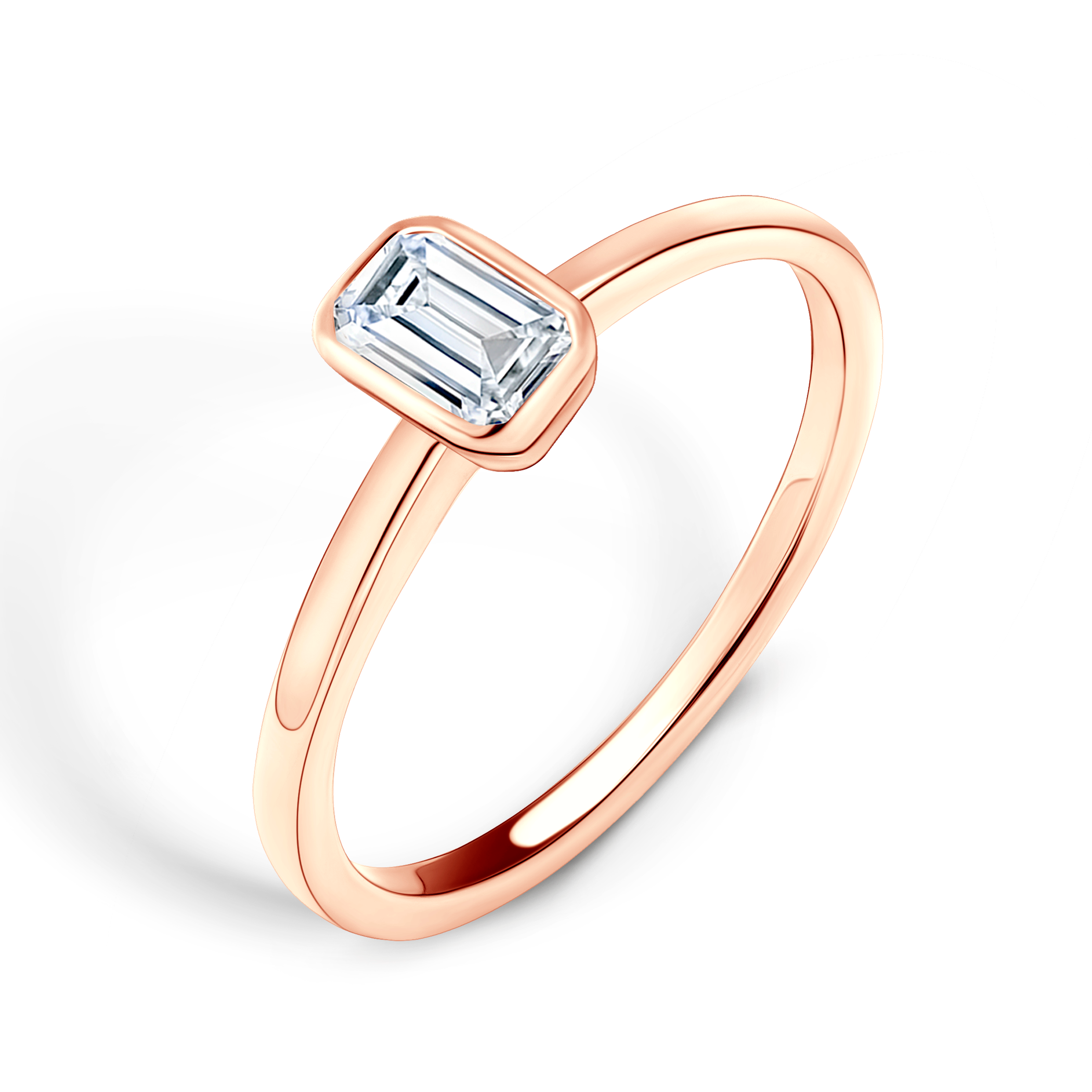 Pierścionek zaręczynowy Pure: różowe złoto, diament w szlifie szmaragdowym