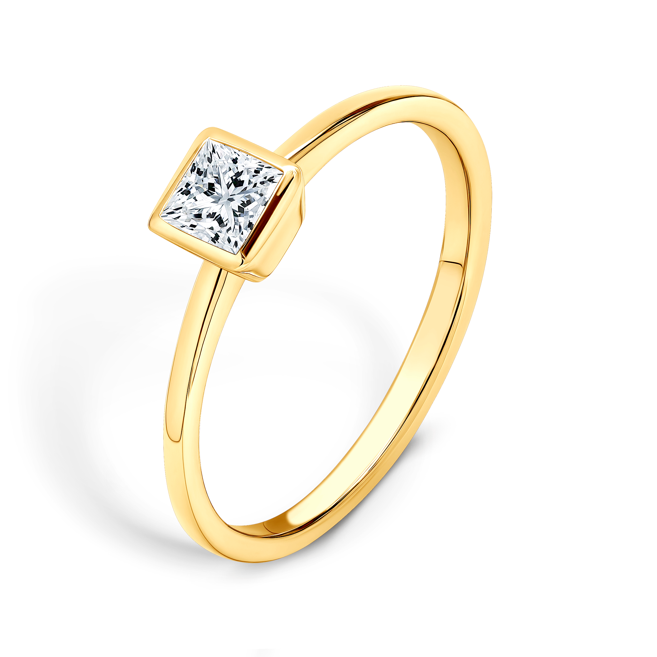 Pierścionek zaręczynowy Pure: złoty, diament w szlifie princessa