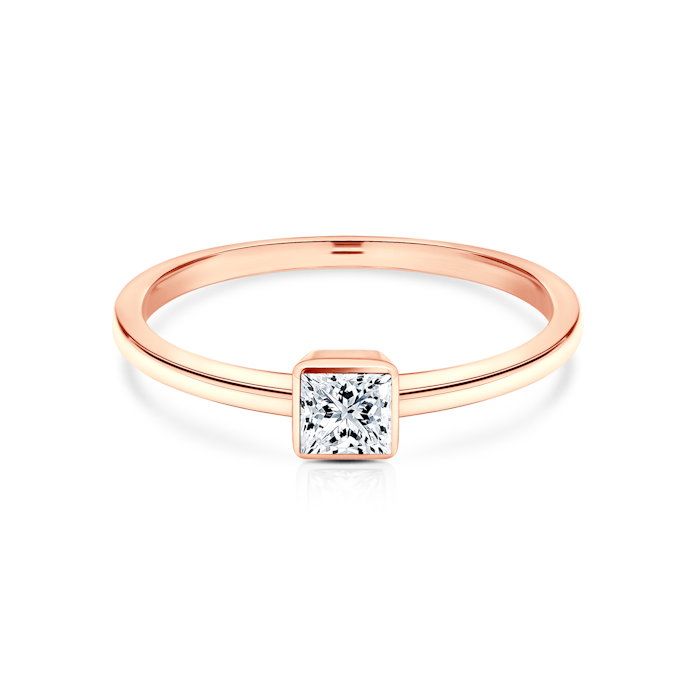 Pierścionek zaręczynowy Pure: różowe złoto, diament w szlifie princessa