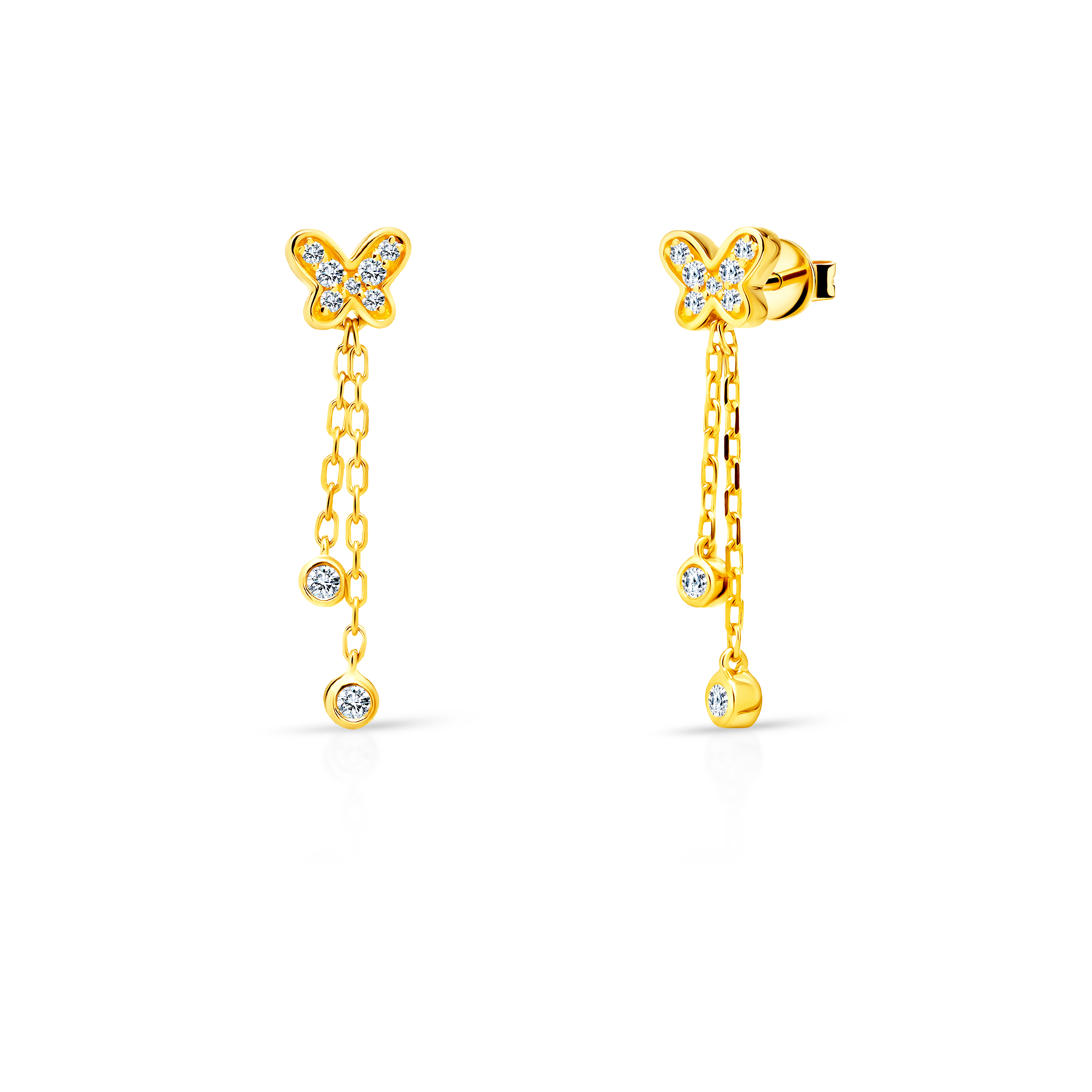 Kolczyki motyle Savicki: złote, diamenty