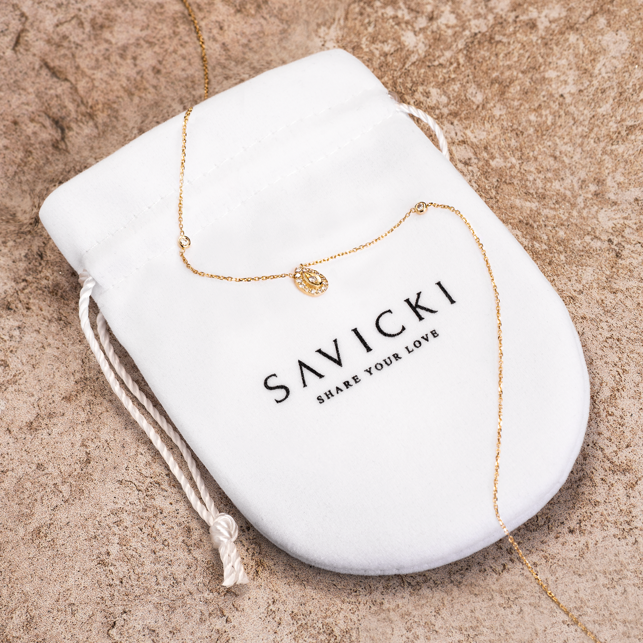 Naszyjnik łezka złoty 585 z białymi diamentami 0.16ct 44 cm - 3