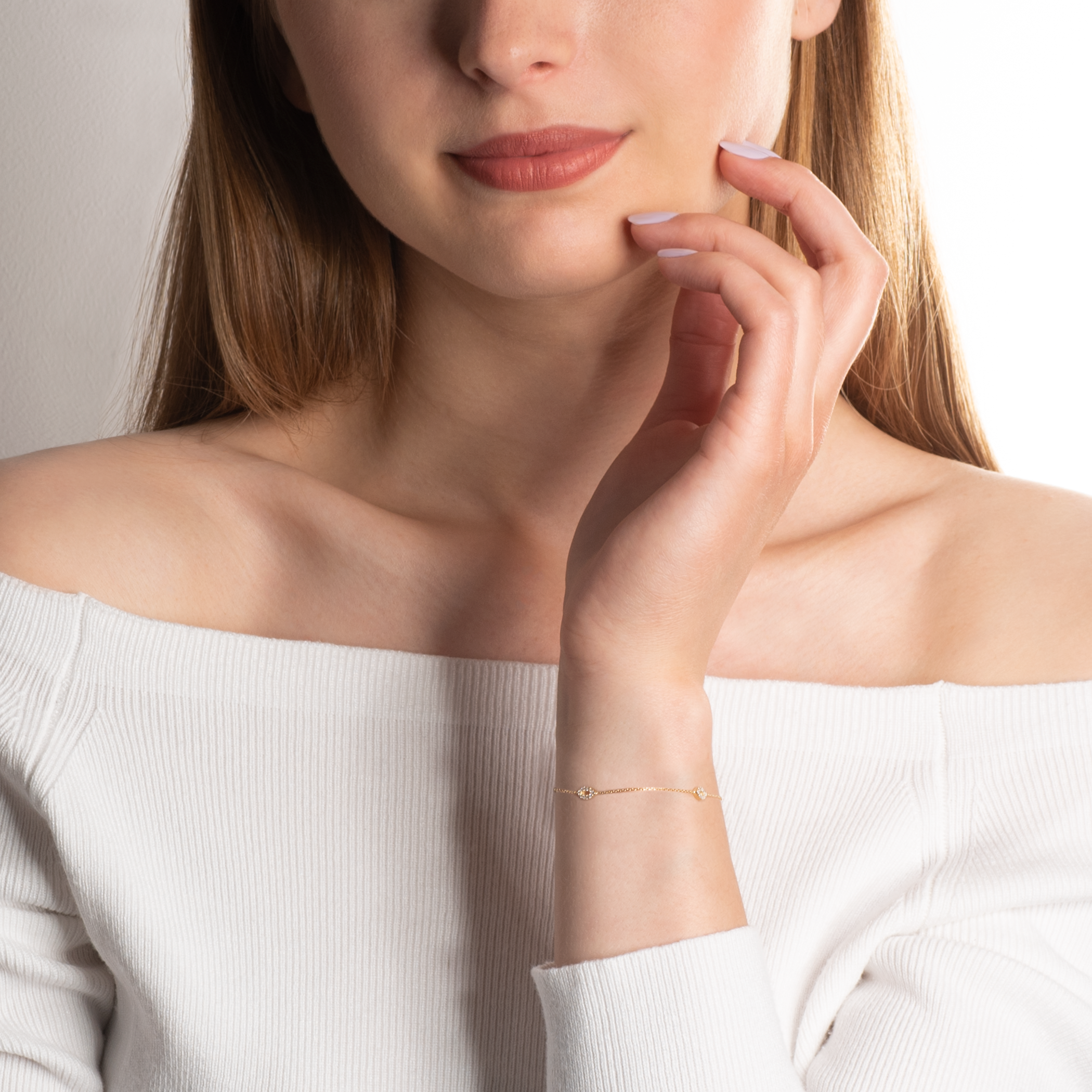 Bransoletka celebrytka złota 585 z białym diamentem 0.11ct 18cm