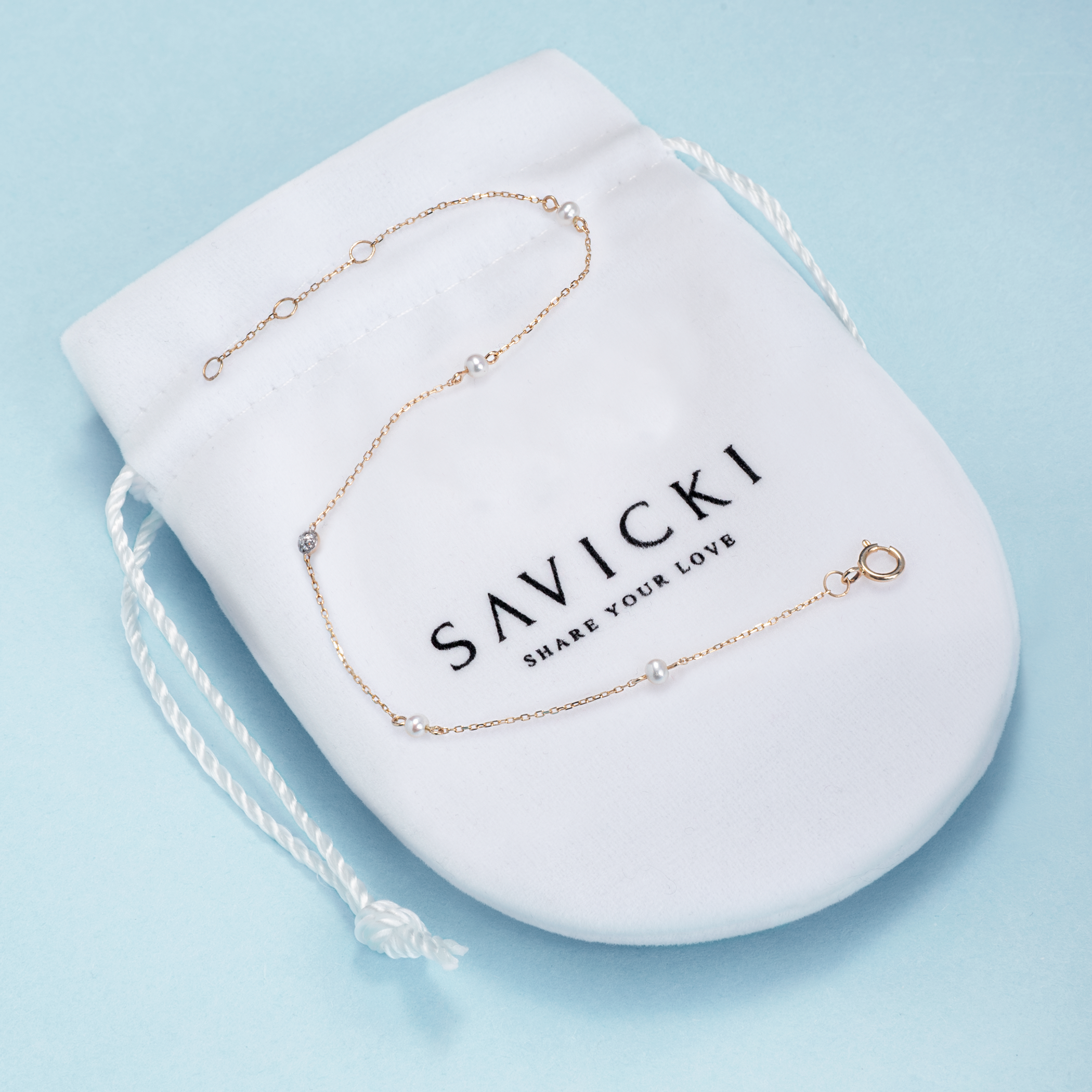 Bransoletka Savicki: dwukolorowe złoto, diamenty, perły - 4