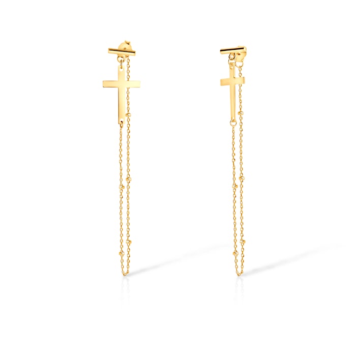Kolczyki krzyżyki z łańcuszkiem Savicki: srebrne pozłacane