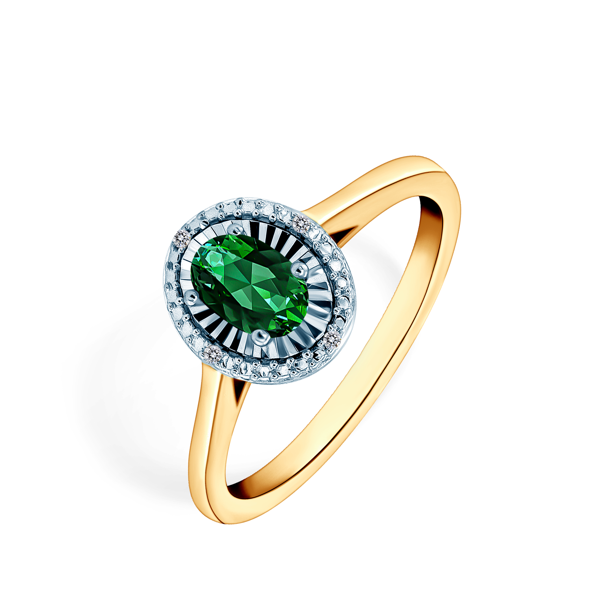 Pierścionek zaręczynowy SAVICKI: dwukolorowe złoto, szmaragd, diamenty