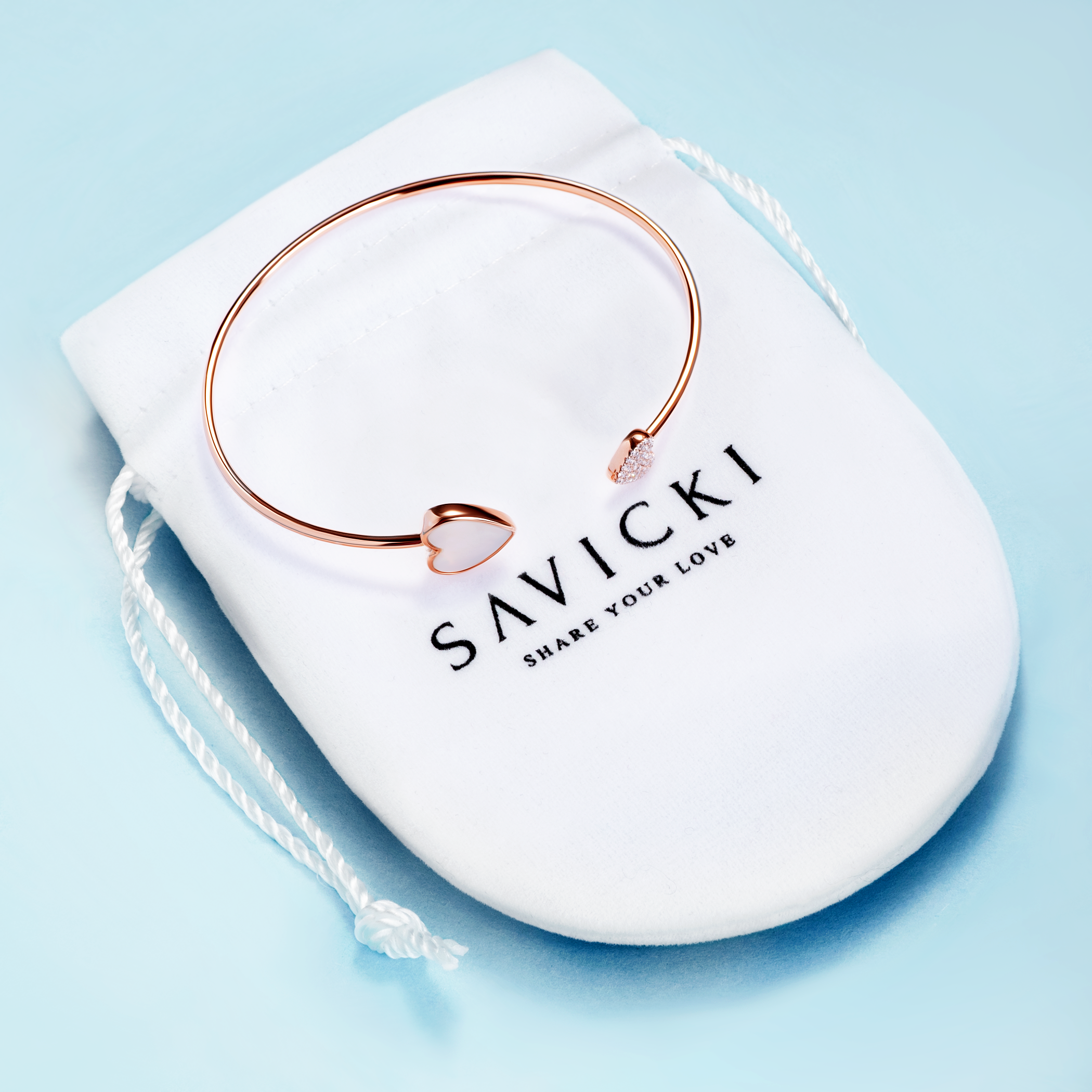 Bransoletka serce Savicki: różowe złoto, diamenty