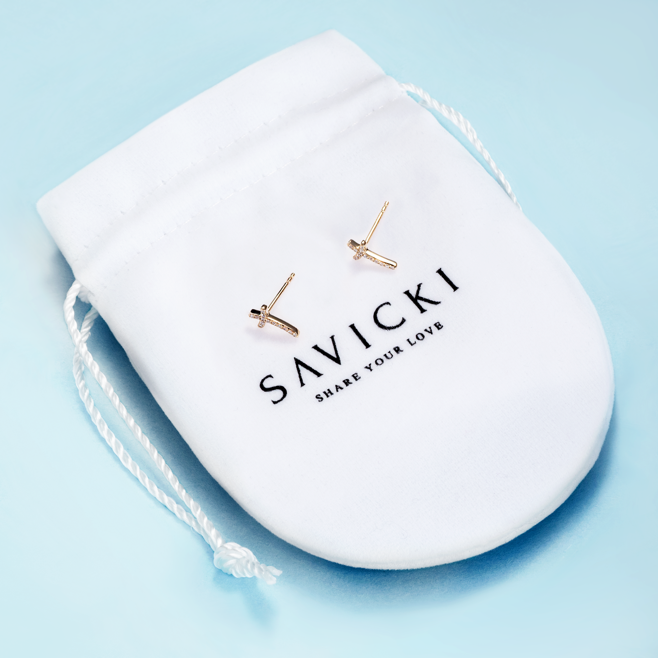 Kolczyki krzyżyki Savicki: złote, diamenty - 3