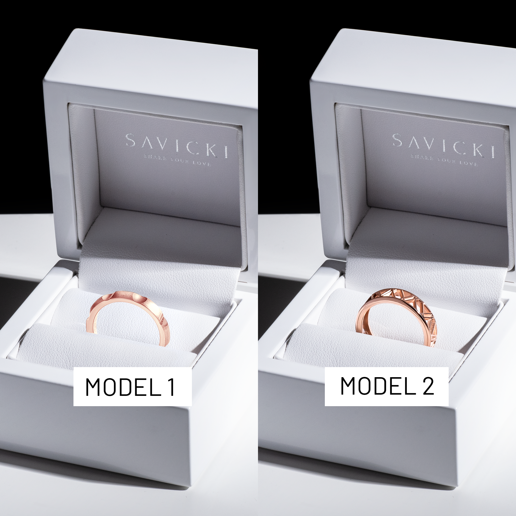 Obrączki partnerskie Sign of Love®: różowe złoto, półokrągła 3,5mm i płaska 5,5mm