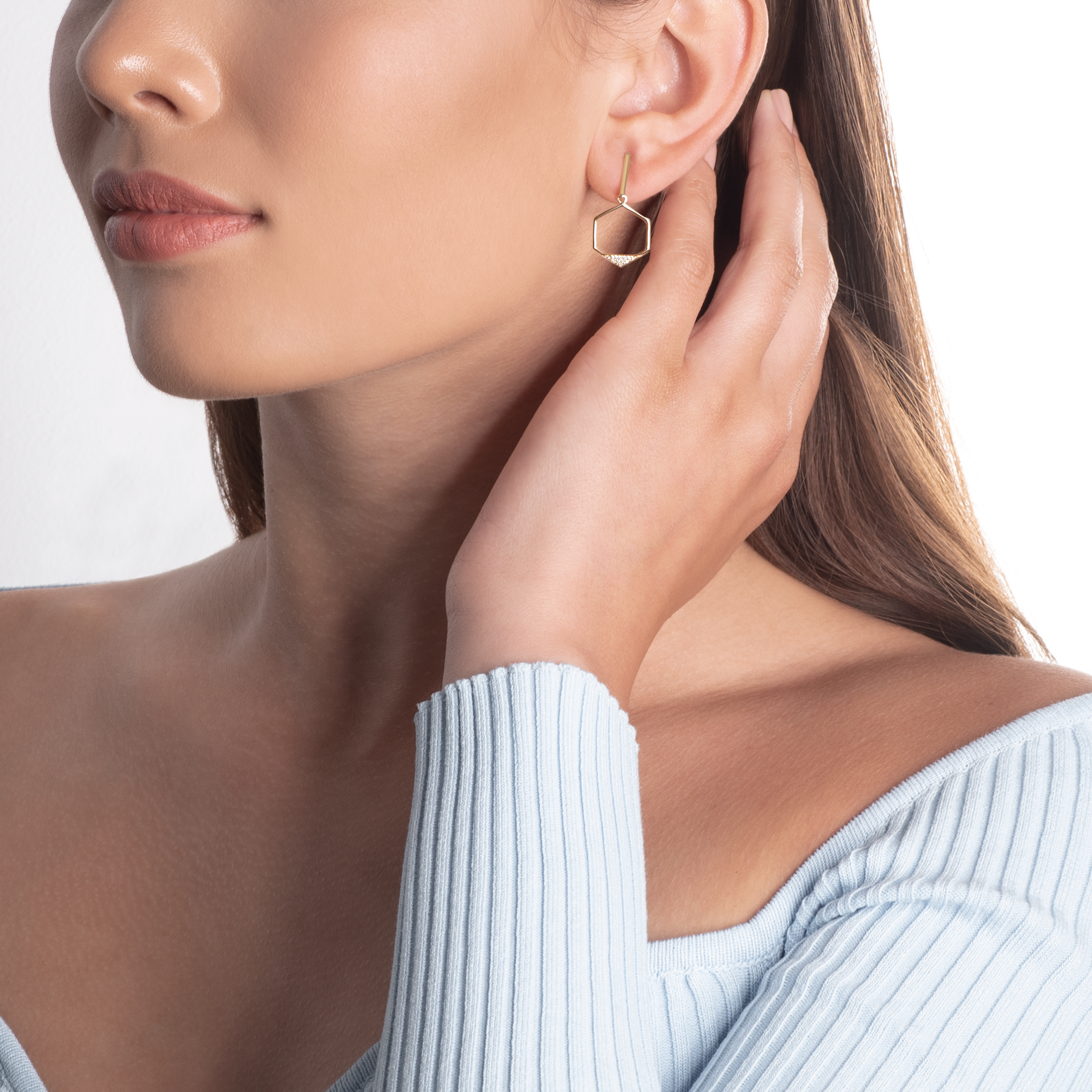 Kolczyki sześciokąt Savicki: złote, diamenty