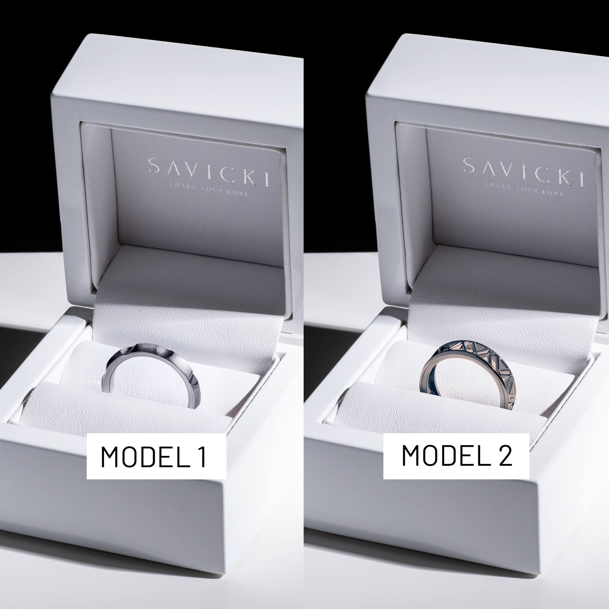 Partnerringe Sign of Love®: schwarzes Gold, halbrund 3,5 mm und flach 5,5 mm