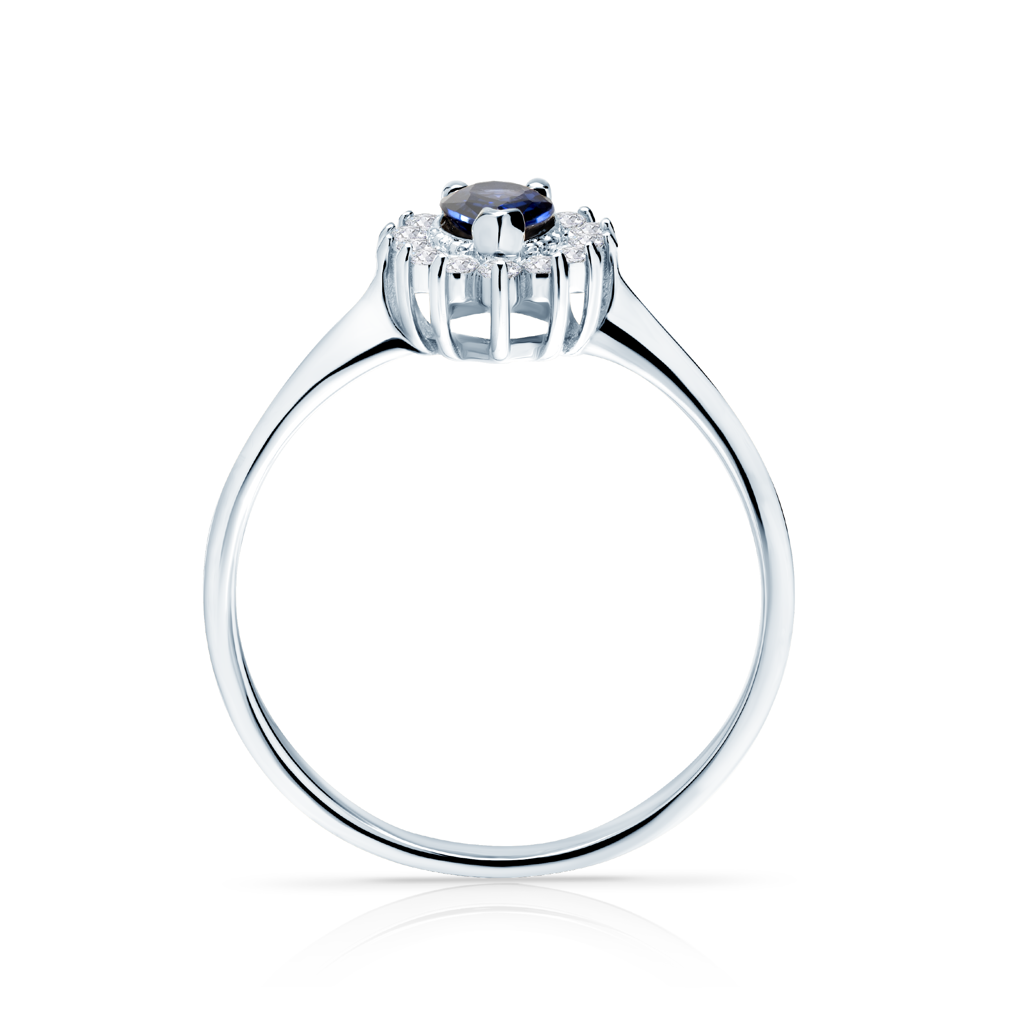 Pierścionek zaręczynowy SAVICKI: białe złoto, niebieski szafir