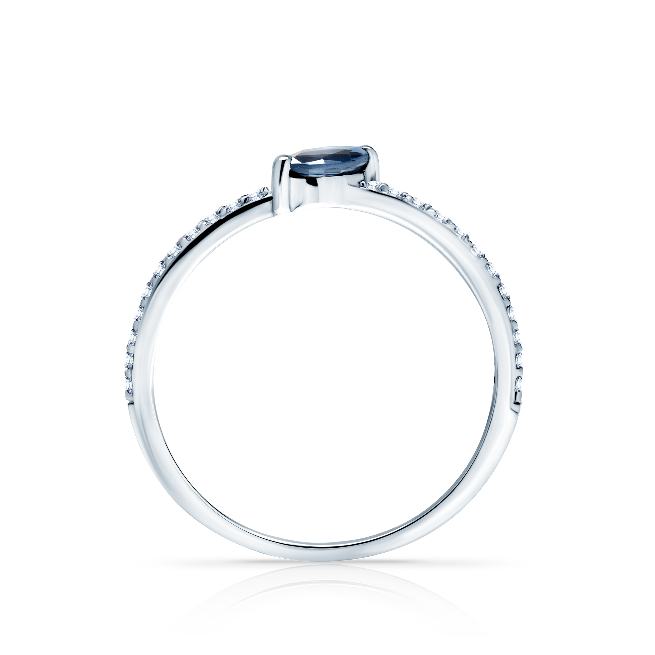 Pierścionek zaręczynowy SAVICKI: białe złoto, niebieski szafir