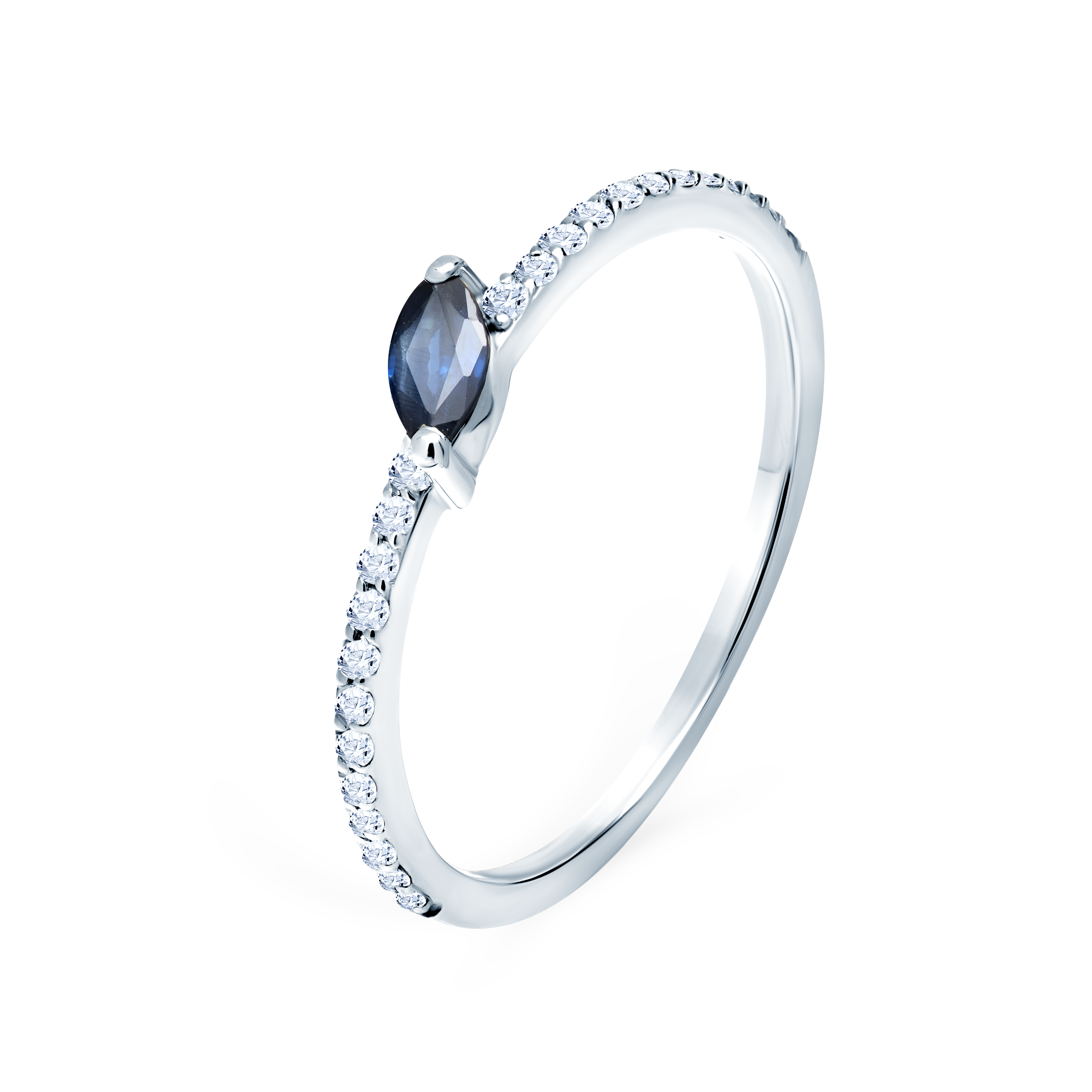 Pierścionek zaręczynowy SAVICKI: białe złoto, niebieski szafir