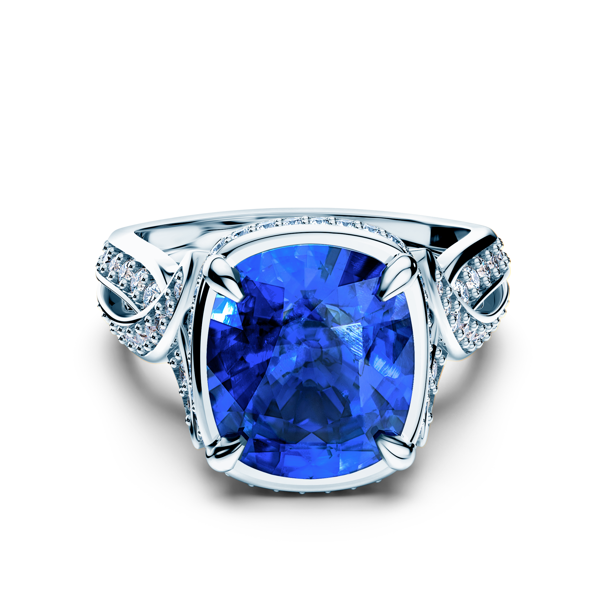 Pierścionek SAVICKI: białe złoto, niebieski szafir, diamenty