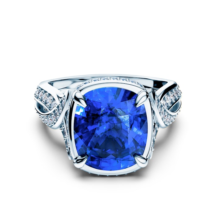 Prsteň SAVICKI: biele zlato, modrý zafír, diamanty