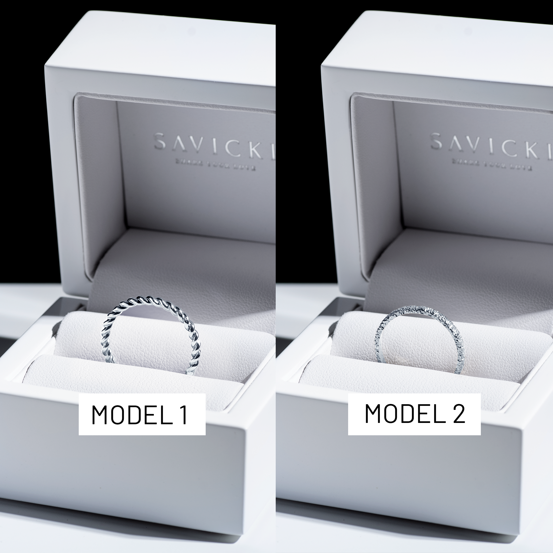 Partnerringe Sign of Love®: Weißgold, rund 1,6 mm und flach 2,6 mm