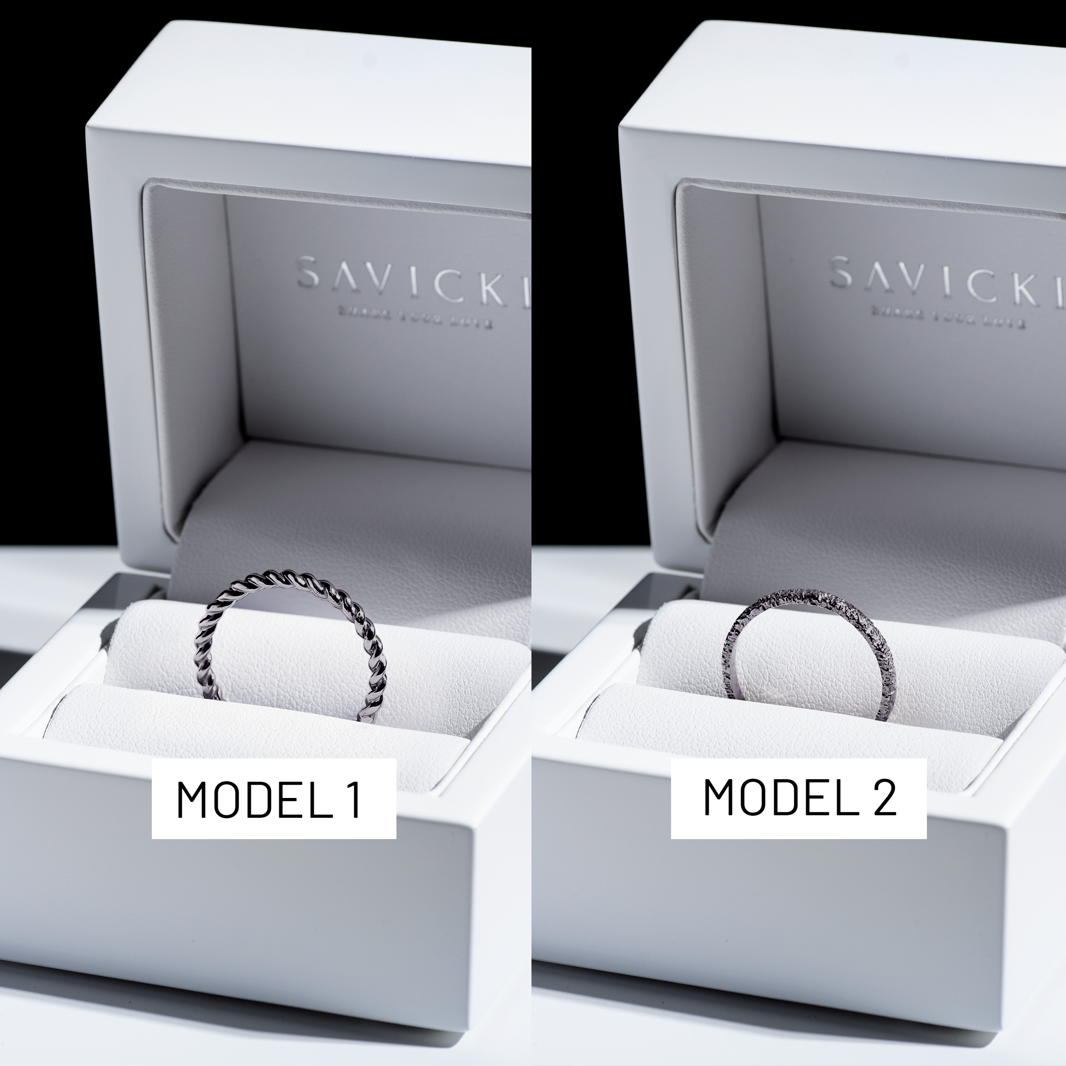 Partnerringe Sign of Love®: schwarzes Gold, rund 1,6 mm und flach 2,6 mm