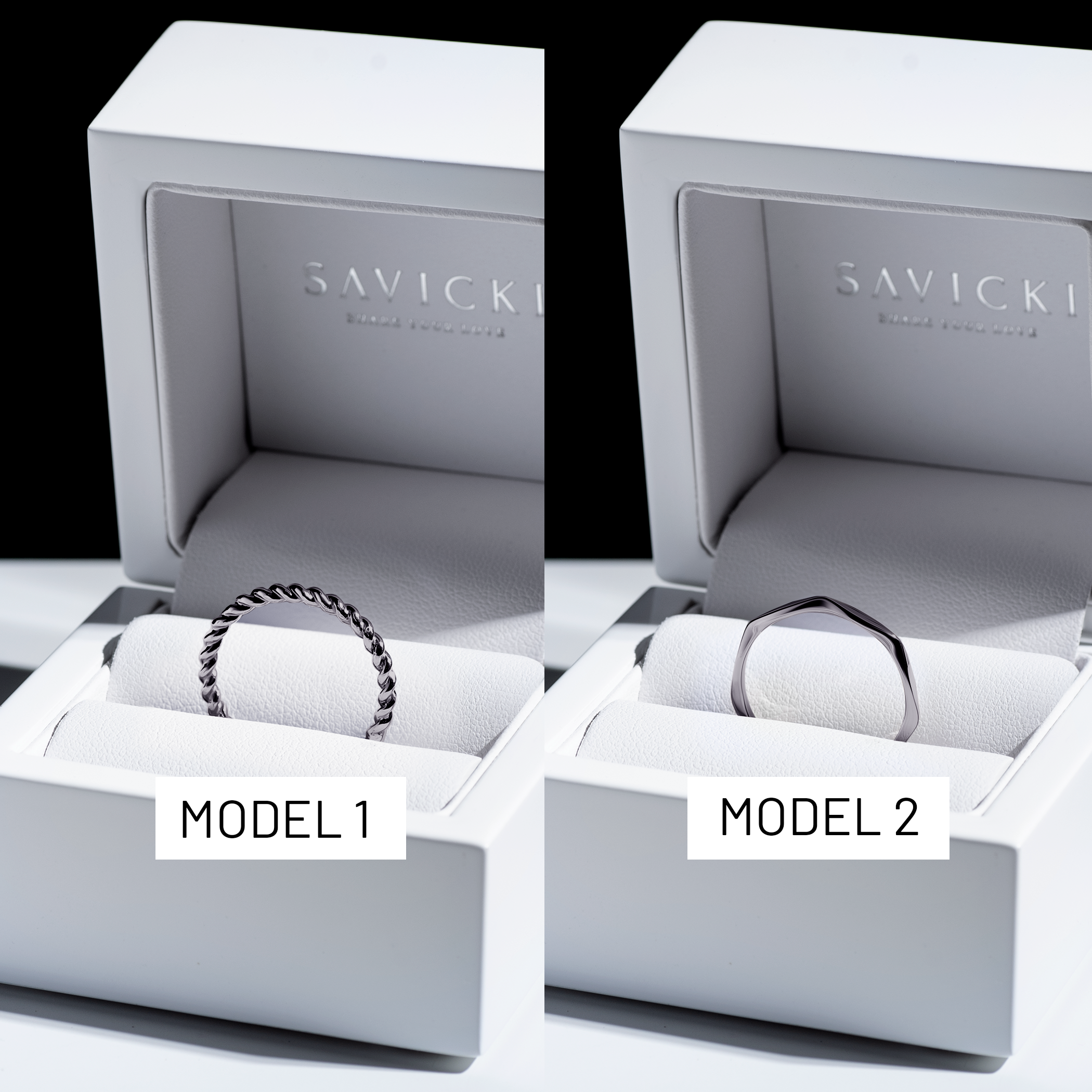 Partnerringe Sign of Love®: schwarzes Gold, rund 1,6 mm und flach 1,9 mm