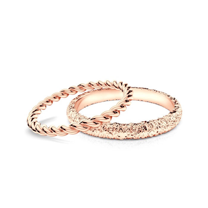 Obrączki partnerskie Sign of Love®: różowe złoto, okrągła 1,6mm i płaska 2,6mm
