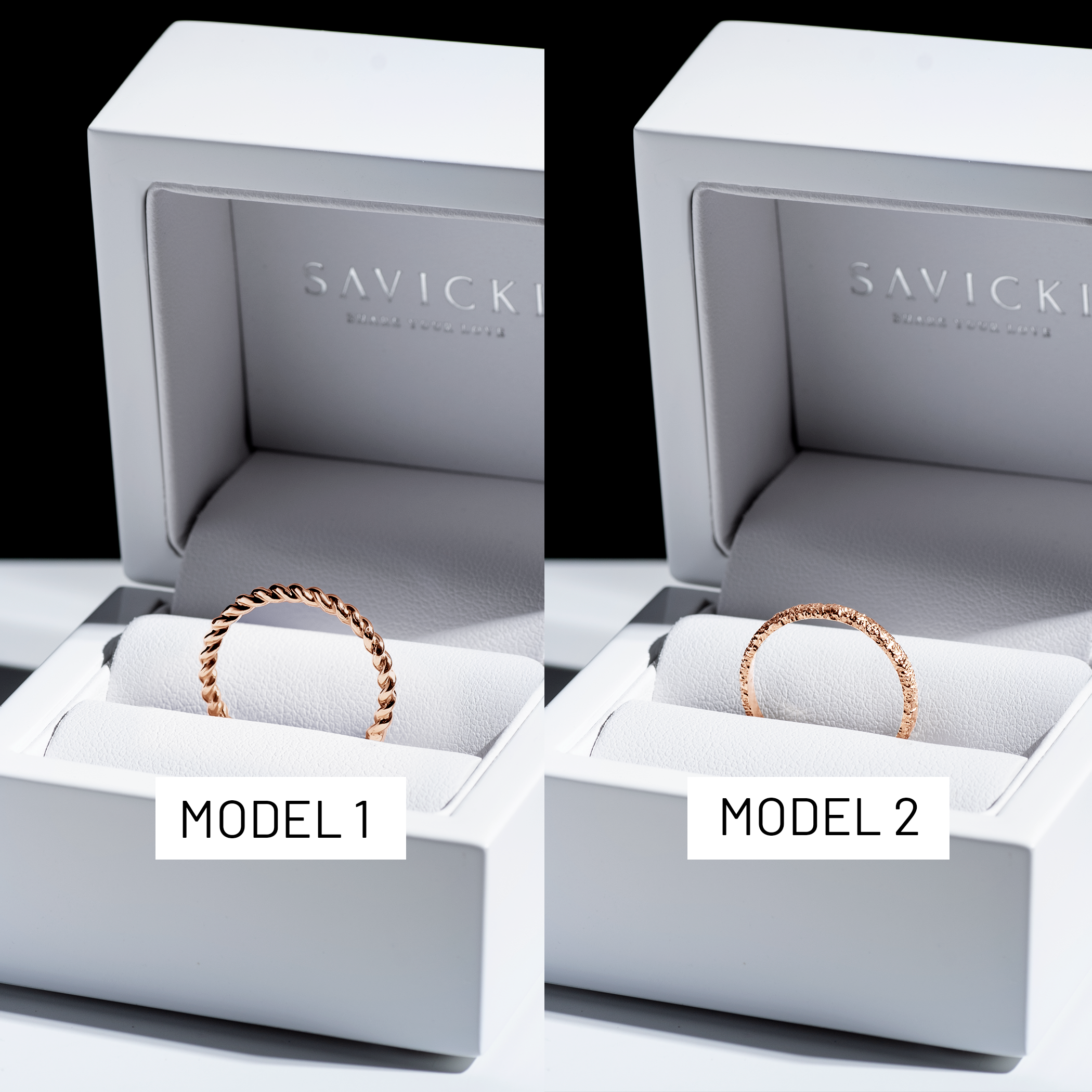 Partnerringe Sign of Love®: Roségold, rund 1,6 mm und flach 2,6 mm