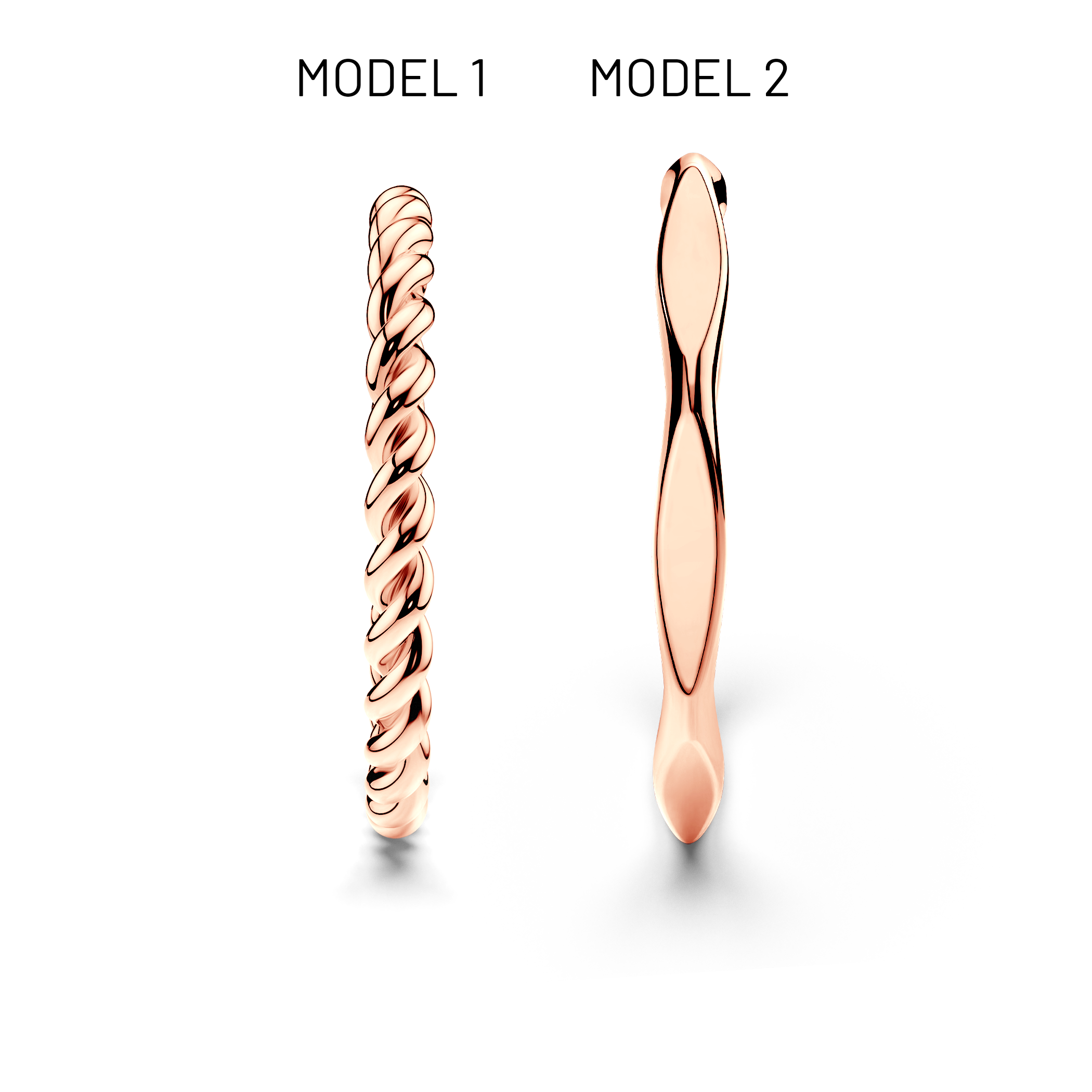 Partnerringe Sign of Love®: Roségold, rund 1,6 mm und flach 1,9 mm