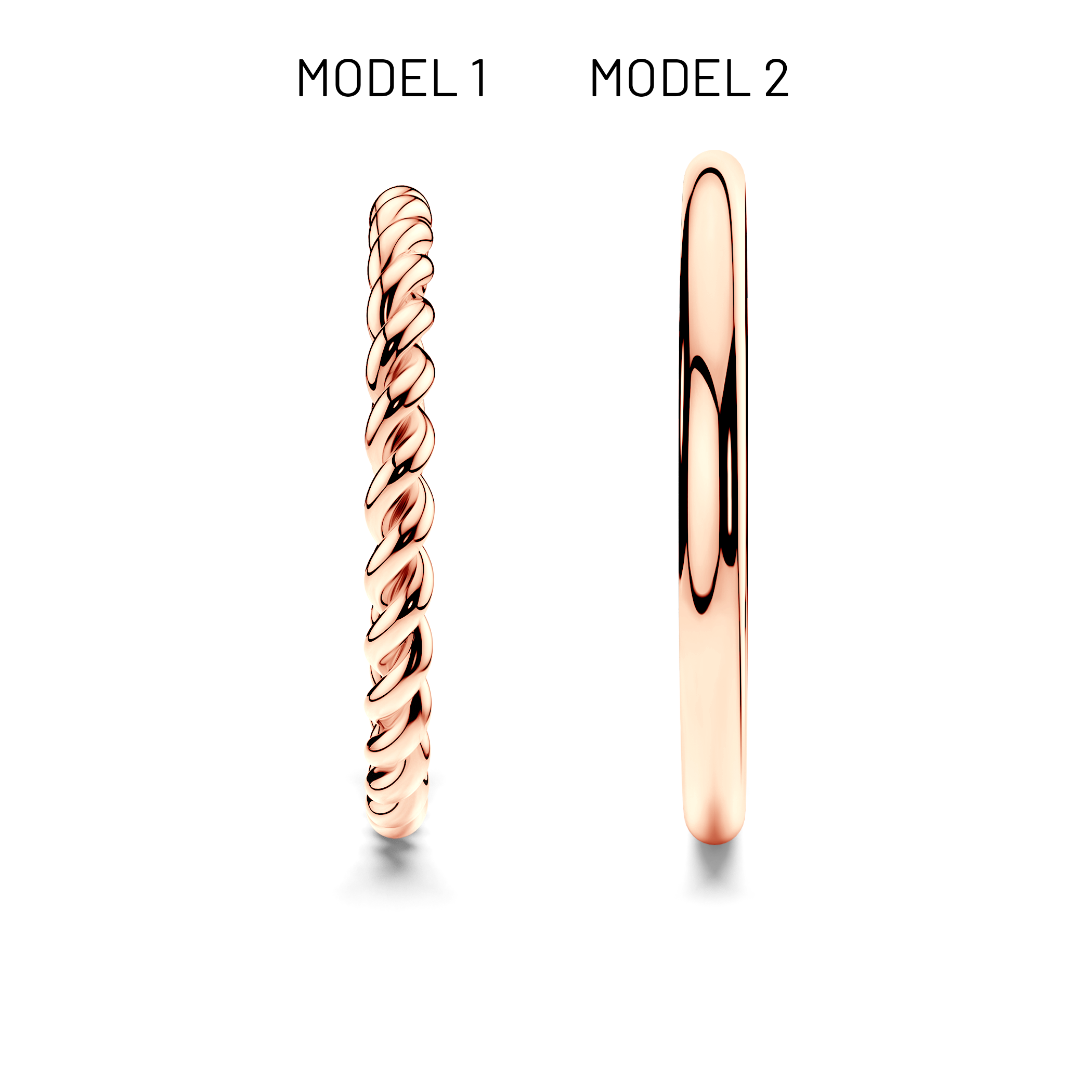 Partnerringe Sign of Love®: Roségold, rund 1,6 mm und rund 1,7 mm