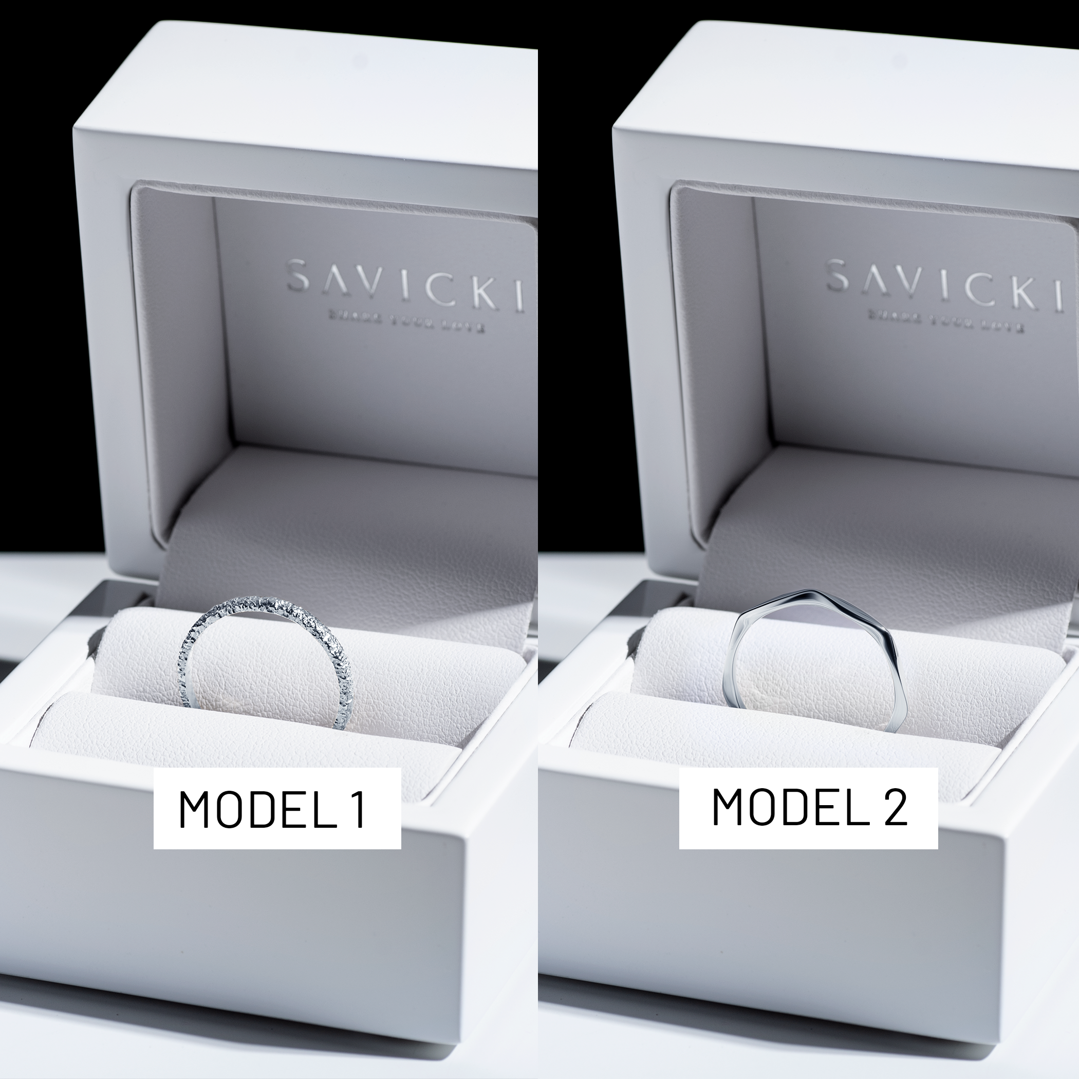 Partnerringe Sign of Love®: Weißgold, flach 2,6 mm und rund 1,3 mm