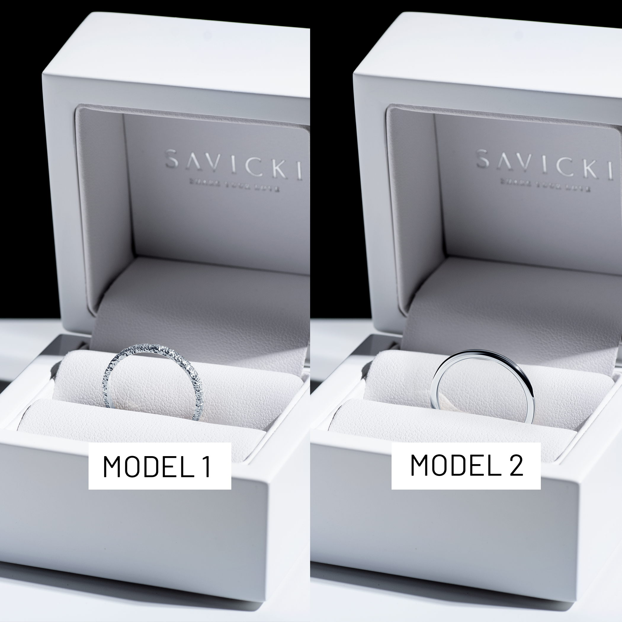 Partnerringe Sign of Love®: Weißgold, flach 2,6 mm und rund 1,7 mm