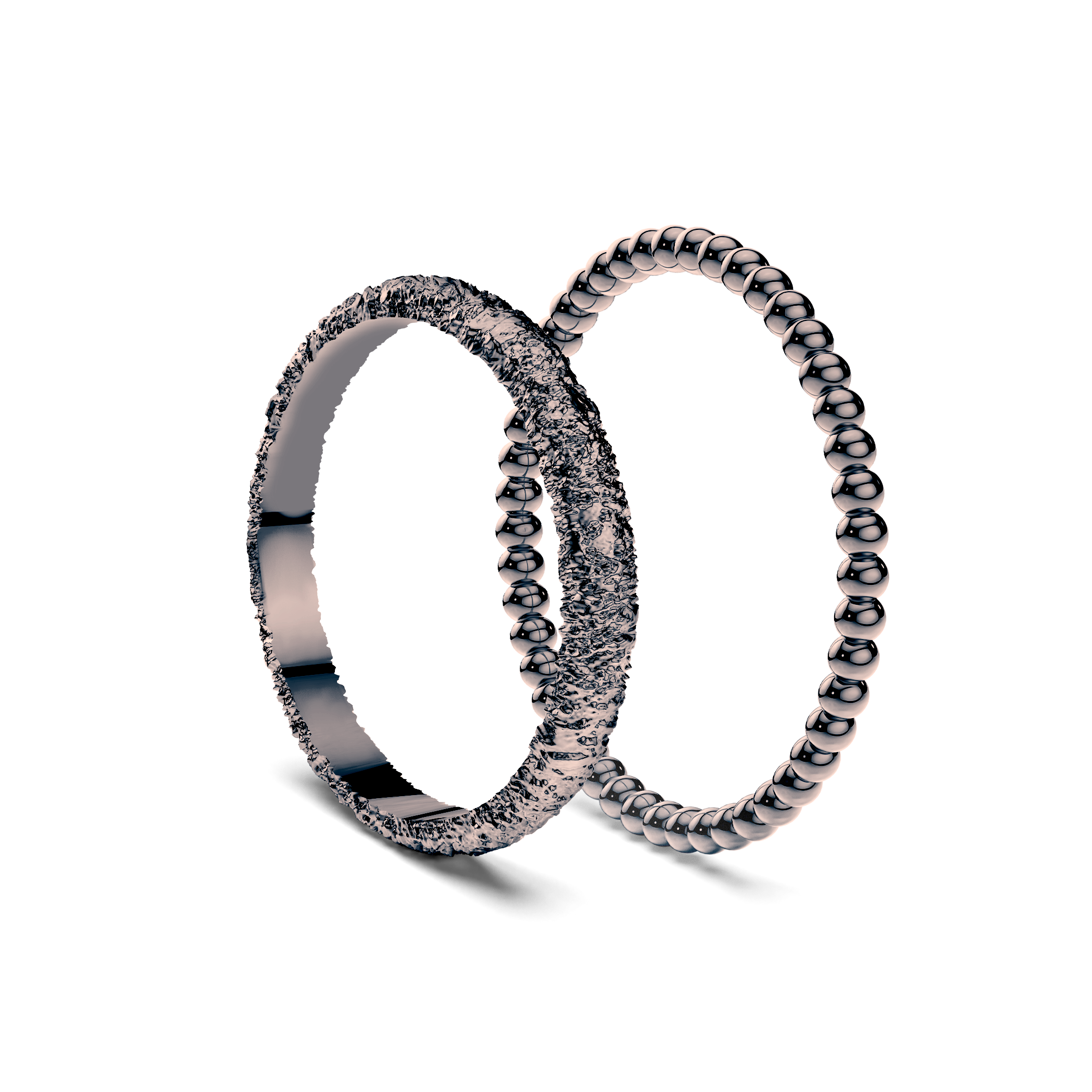 Partnerringe Sign of Love®: schwarzes Gold, flach 2,6 mm und rund 1,3 mm