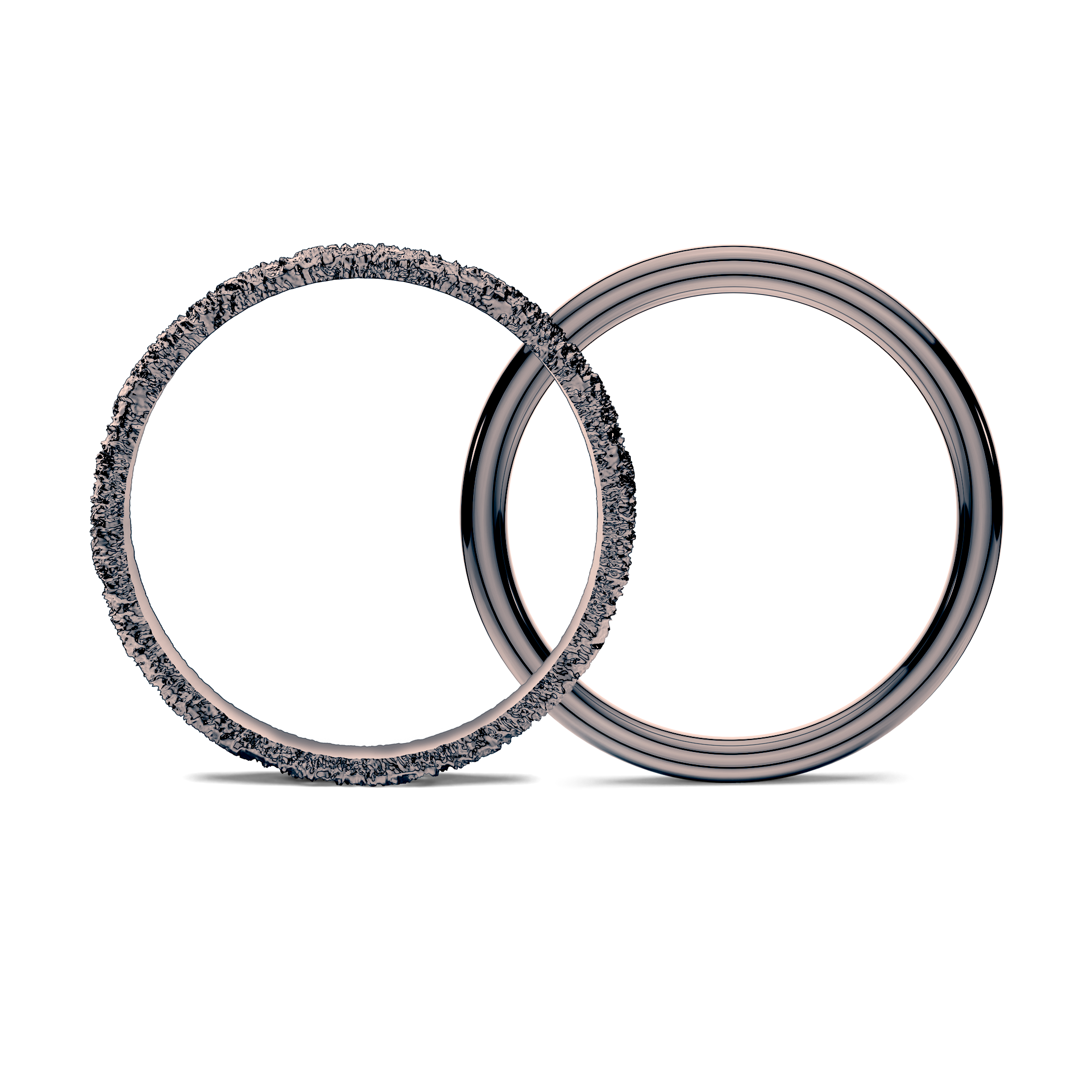 Partnerringe Sign of Love®: schwarzes Gold, flach 2,6 mm und rund 1,7 mm