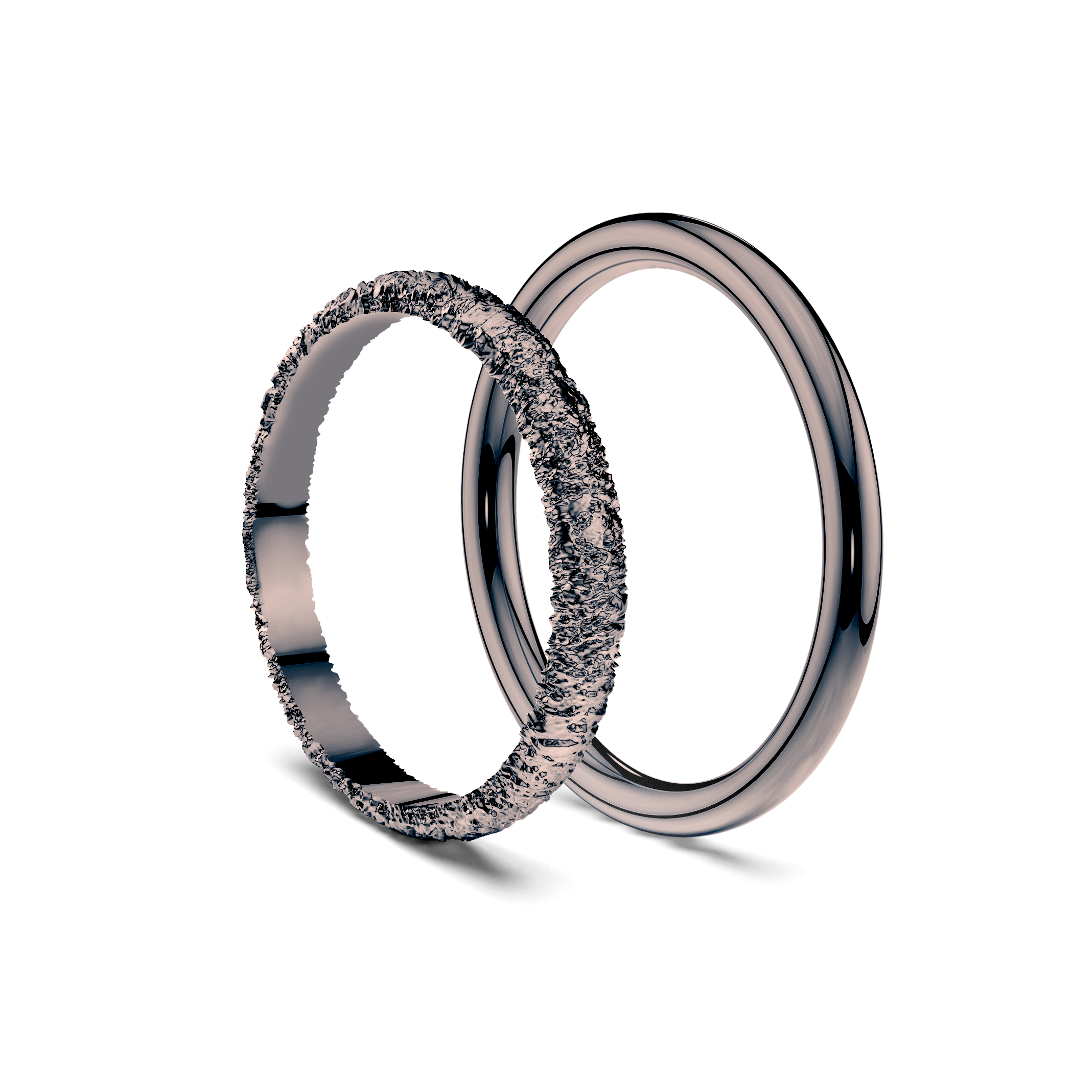 Partnerringe Sign of Love®: schwarzes Gold, flach 2,6 mm und rund 1,7 mm