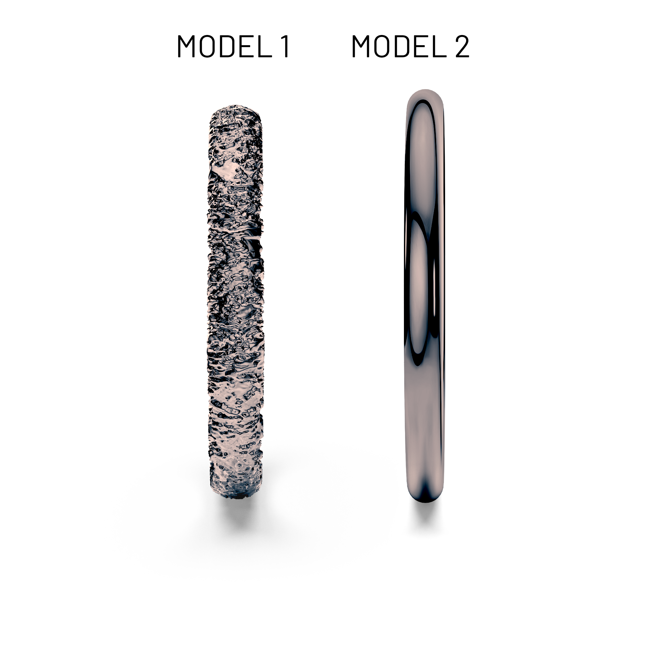 Partnerringe Sign of Love®: schwarzes Gold, flach 2,6 mm und rund 1,7 mm