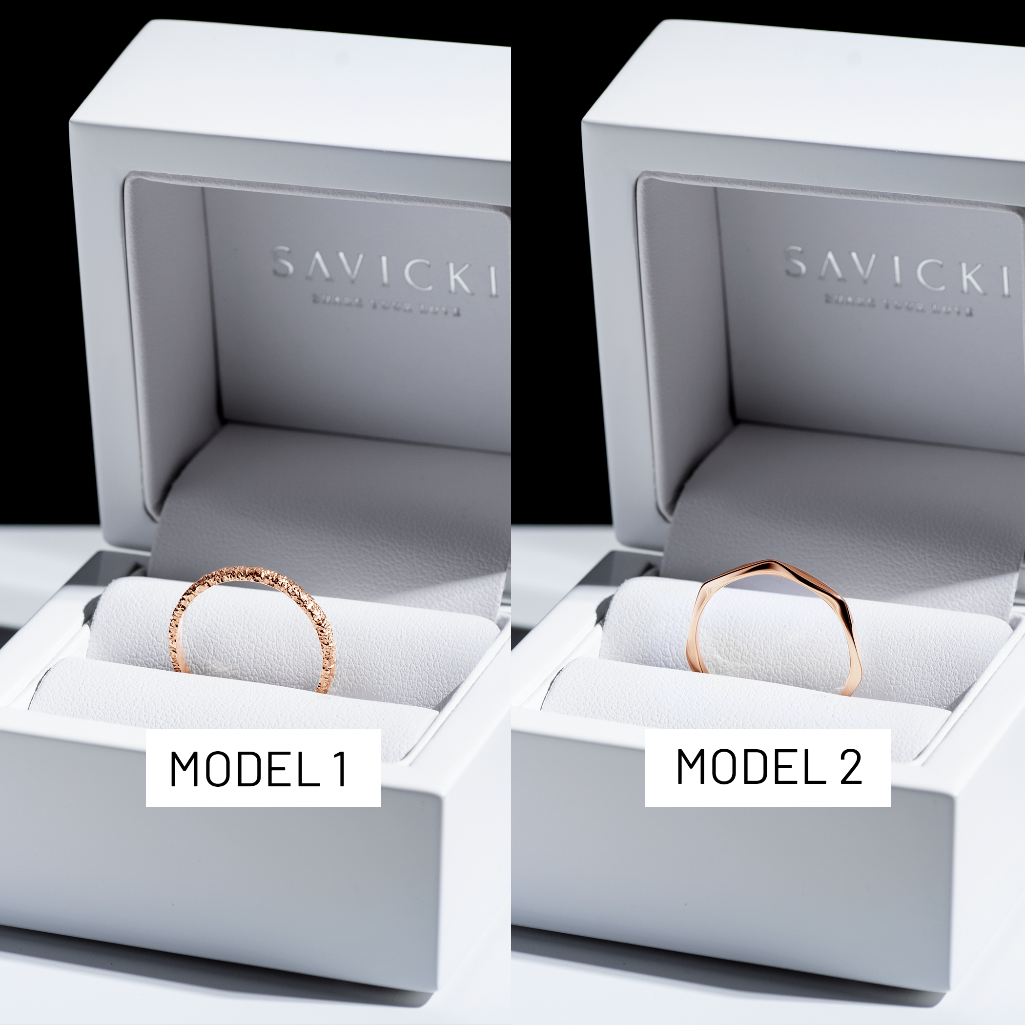 Partnerringe Sign of Love®: Roségold, flach 2,6 mm und rund 1,3 mm