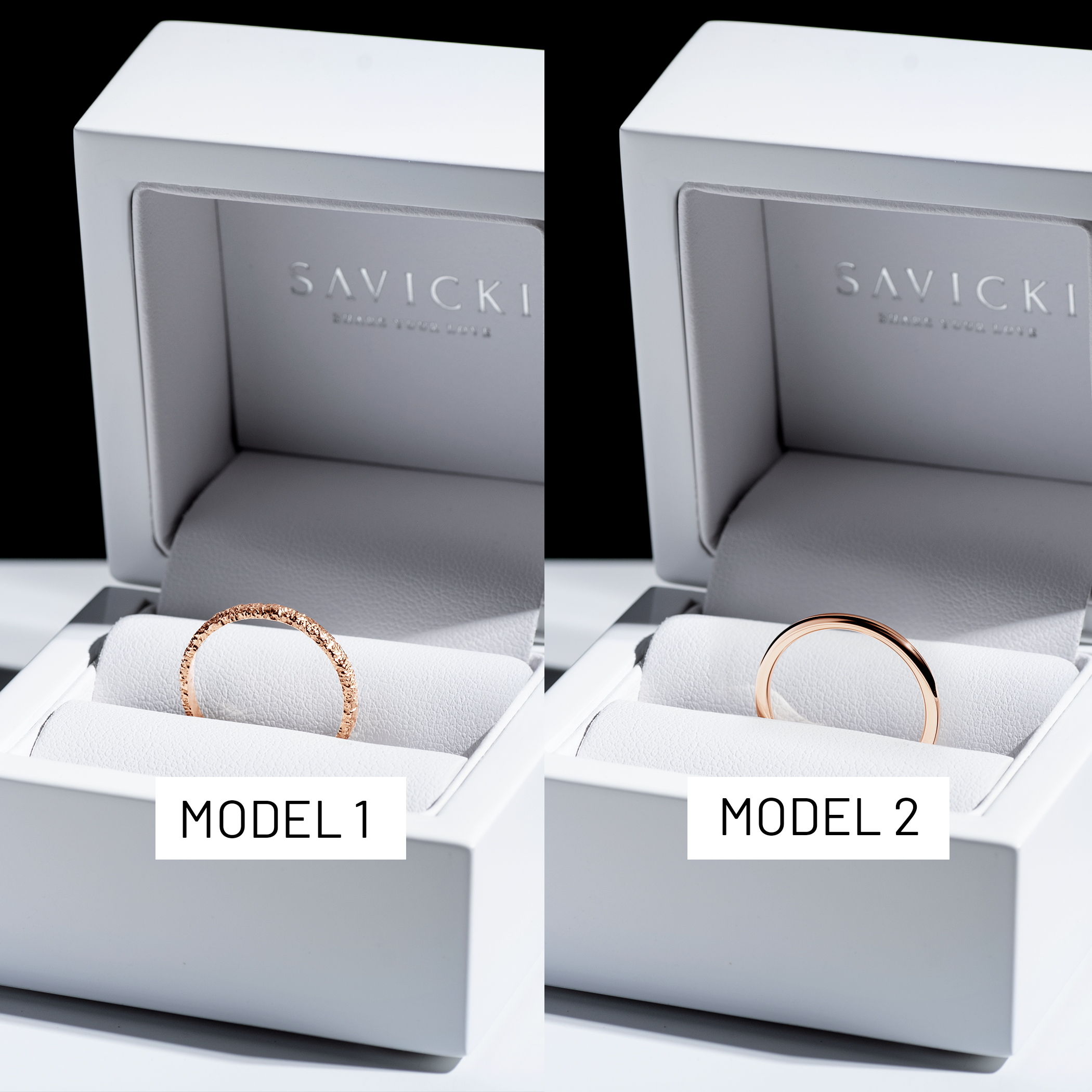 Partnerringe Sign of Love®: Roségold, flach 2,6 mm und rund 1,7 mm