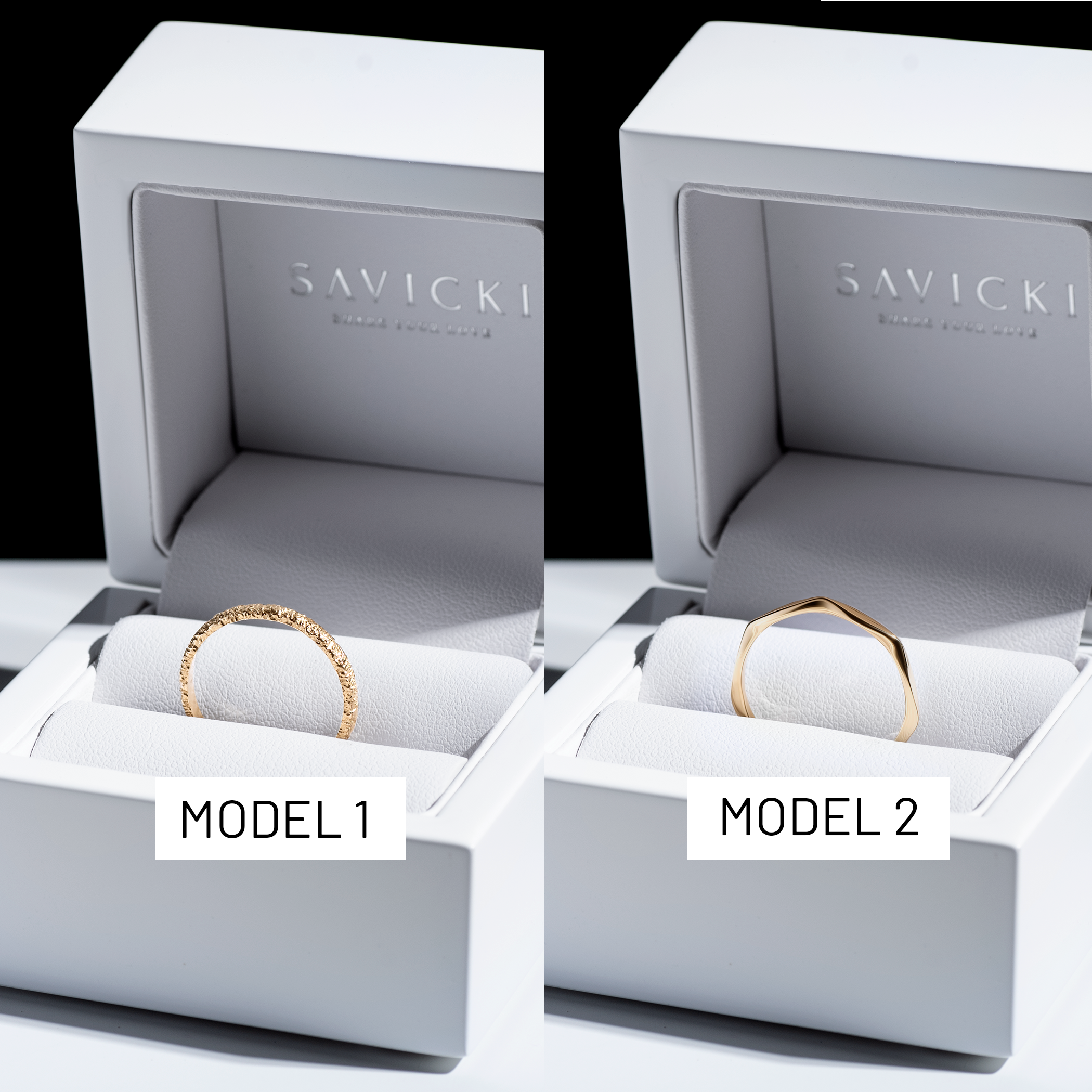 Obrączki partnerskie Sign of Love®: złote, płaska 2,6mm i okrągła 1,3mm