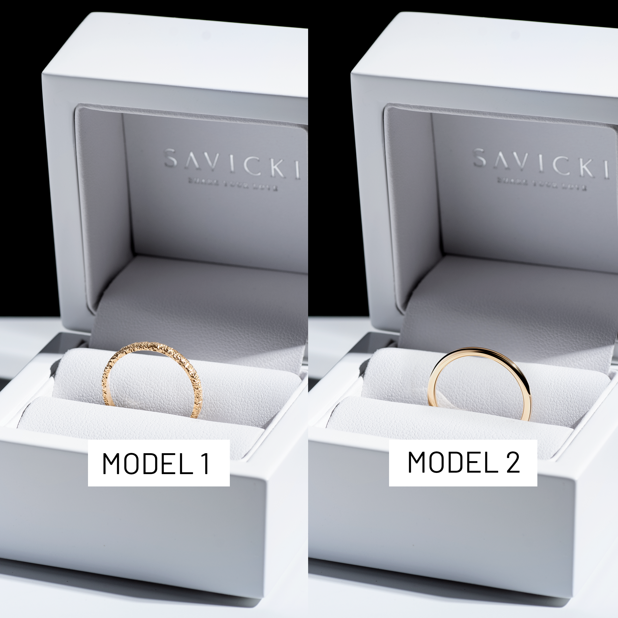 Obrączki partnerskie Sign of Love®: złote, płaska 2,6mm i okrągła 1,7mm