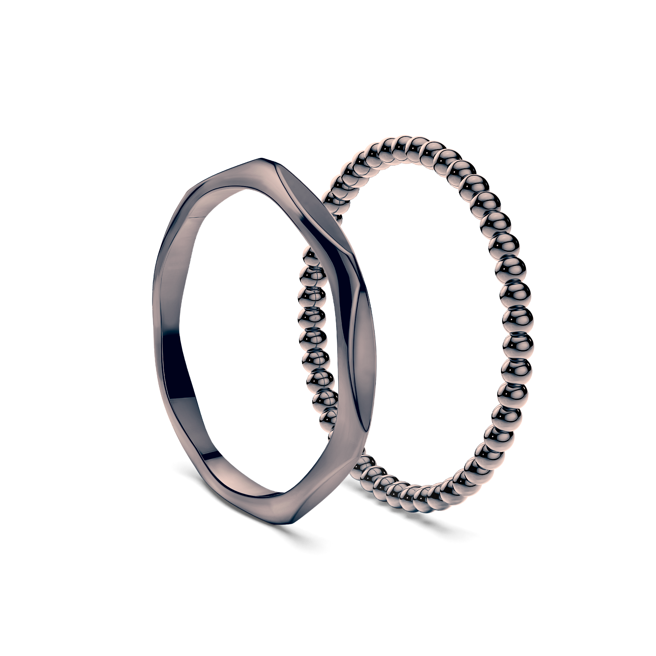 Partnerringe Sign of Love®: schwarzes Gold, flach 1,9 mm und rund 1,3 mm