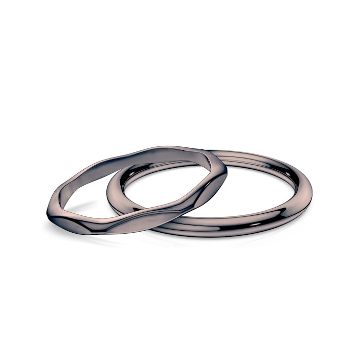 Partnerské prsteny Sign of Love®: černé zlato, plochý 1,9 mm + kulatý 1,7 mm