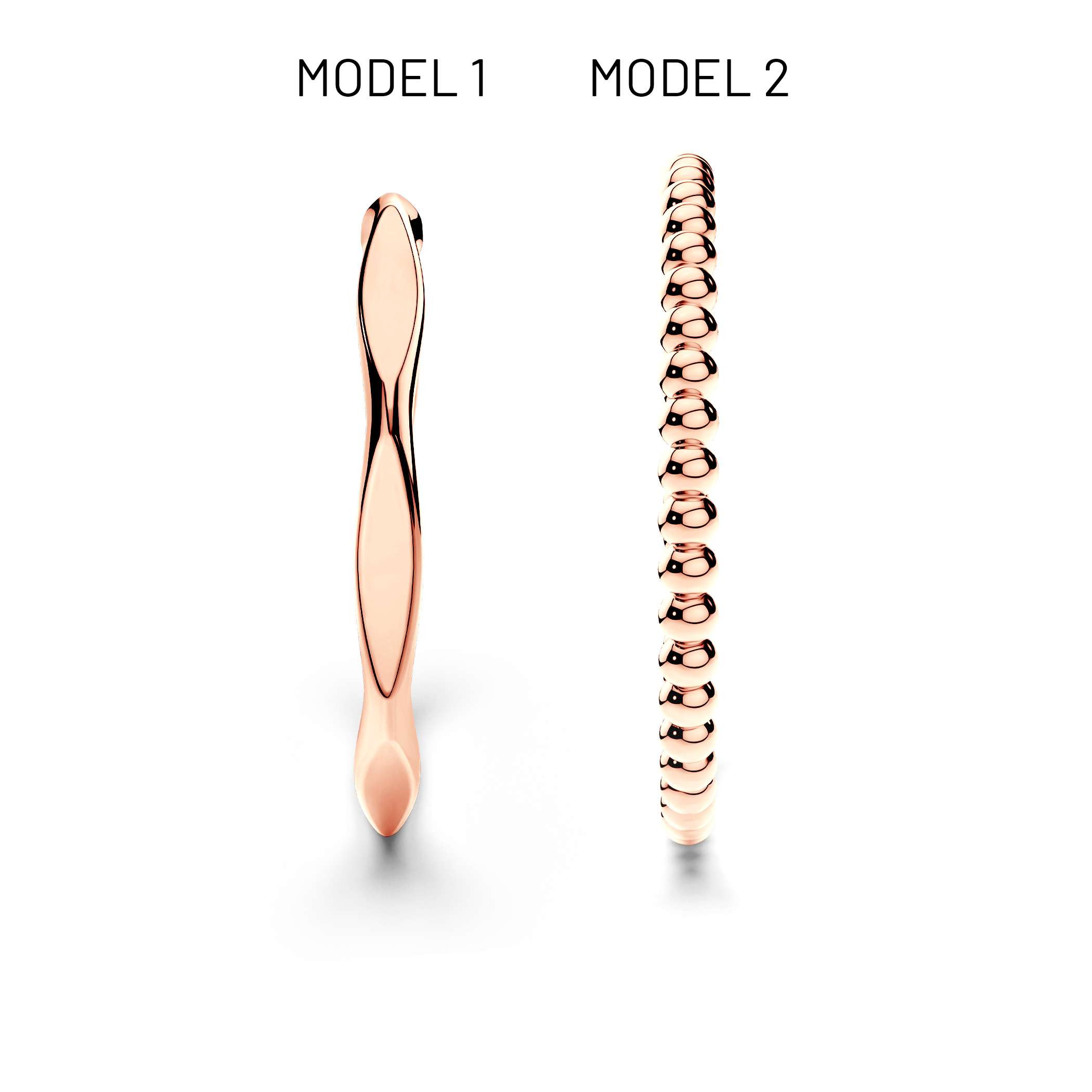 Partnerringe Sign of Love®: Roségold, flach 1,9 mm und rund 1,3 mm