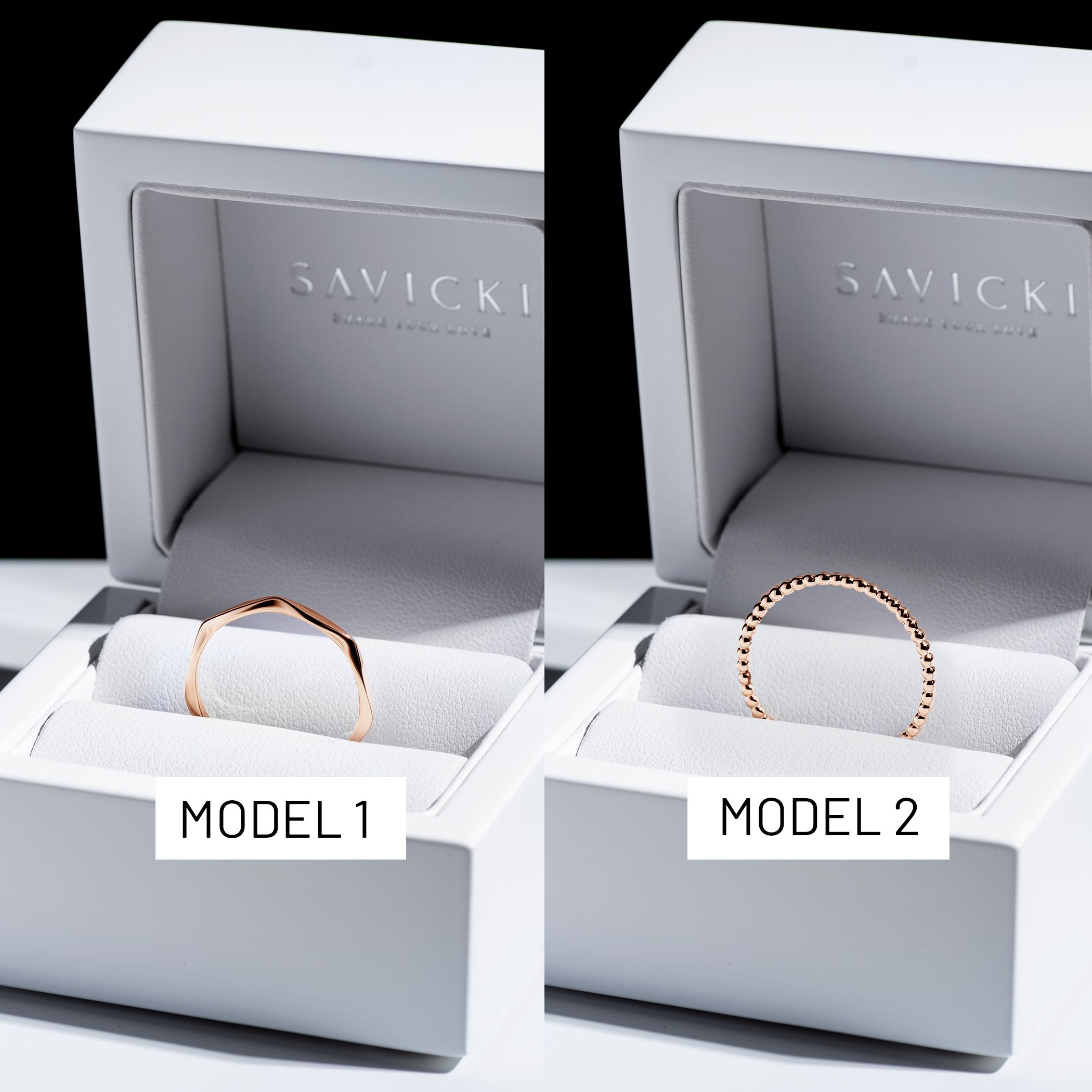 Partnerringe Sign of Love®: Roségold, flach 1,9 mm und rund 1,3 mm