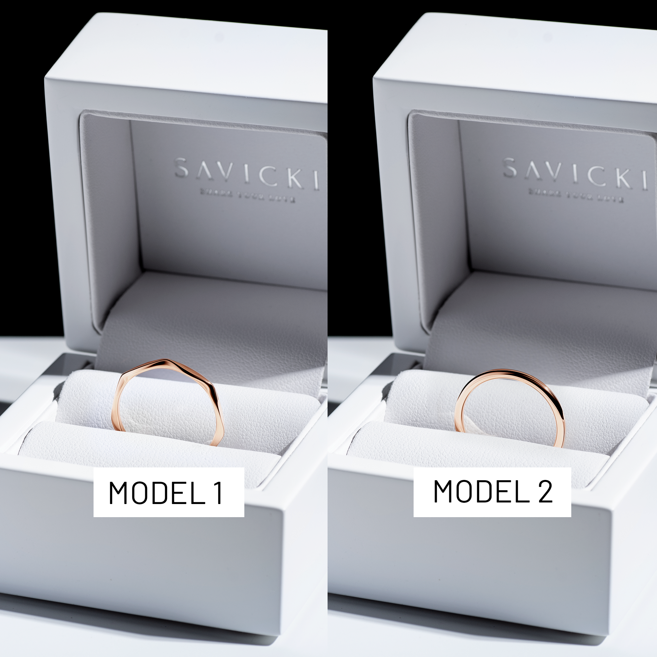 Partnerringe Sign of Love®: Roségold, flach 1,9 mm und rund 1,7 mm