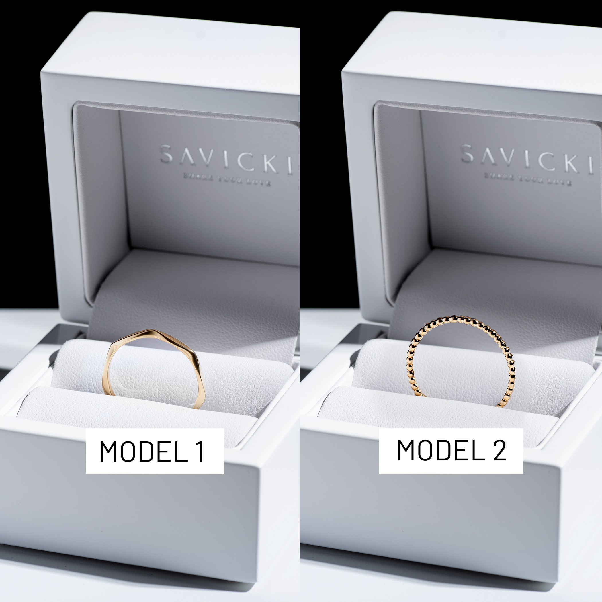 Obrączki partnerskie Sign of Love®: złote, płaska 1,9mm i okrągła 1,3mm