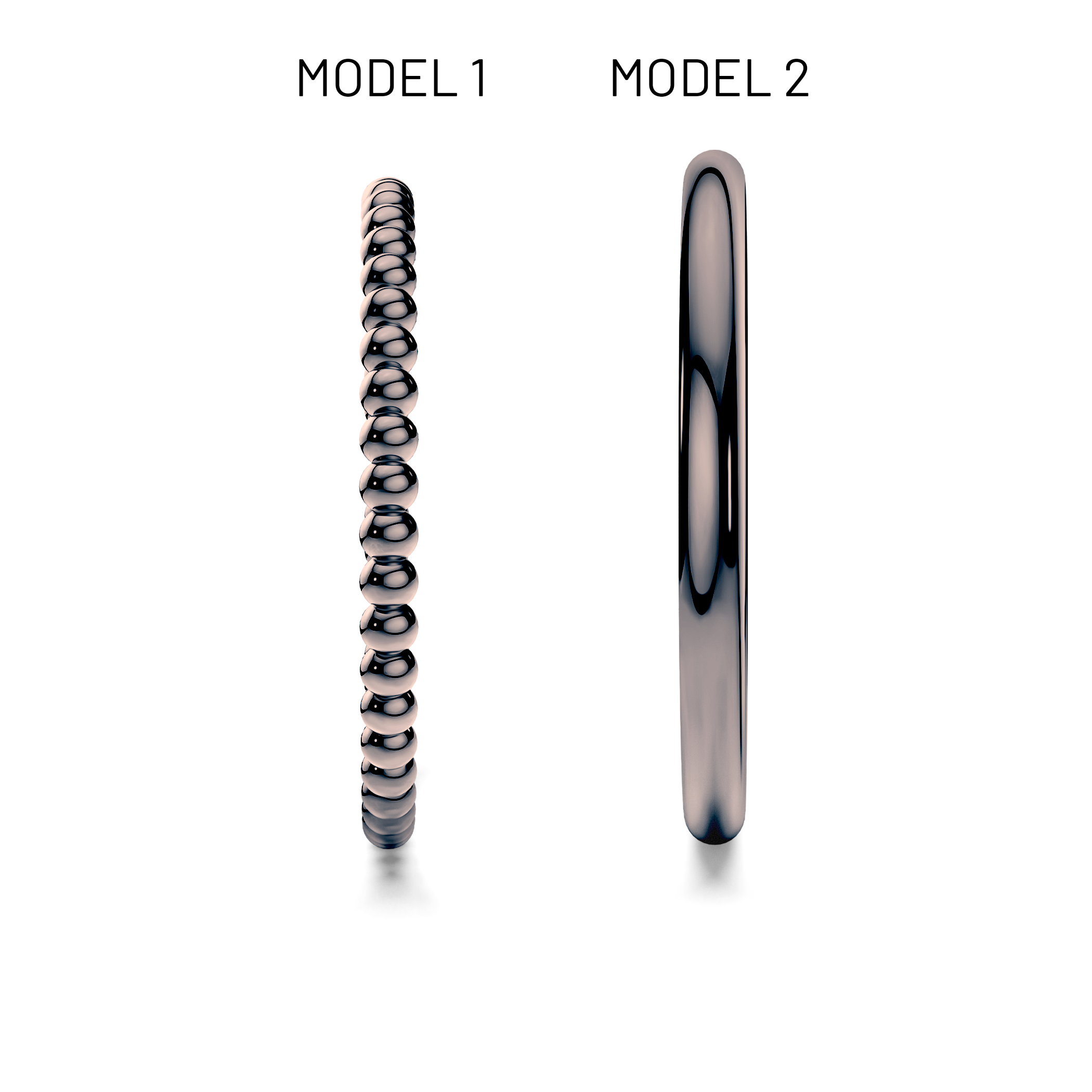 Partnerringe Sign of Love®: schwarzes Gold, rund 1,3 mm und rund 1,7 mm