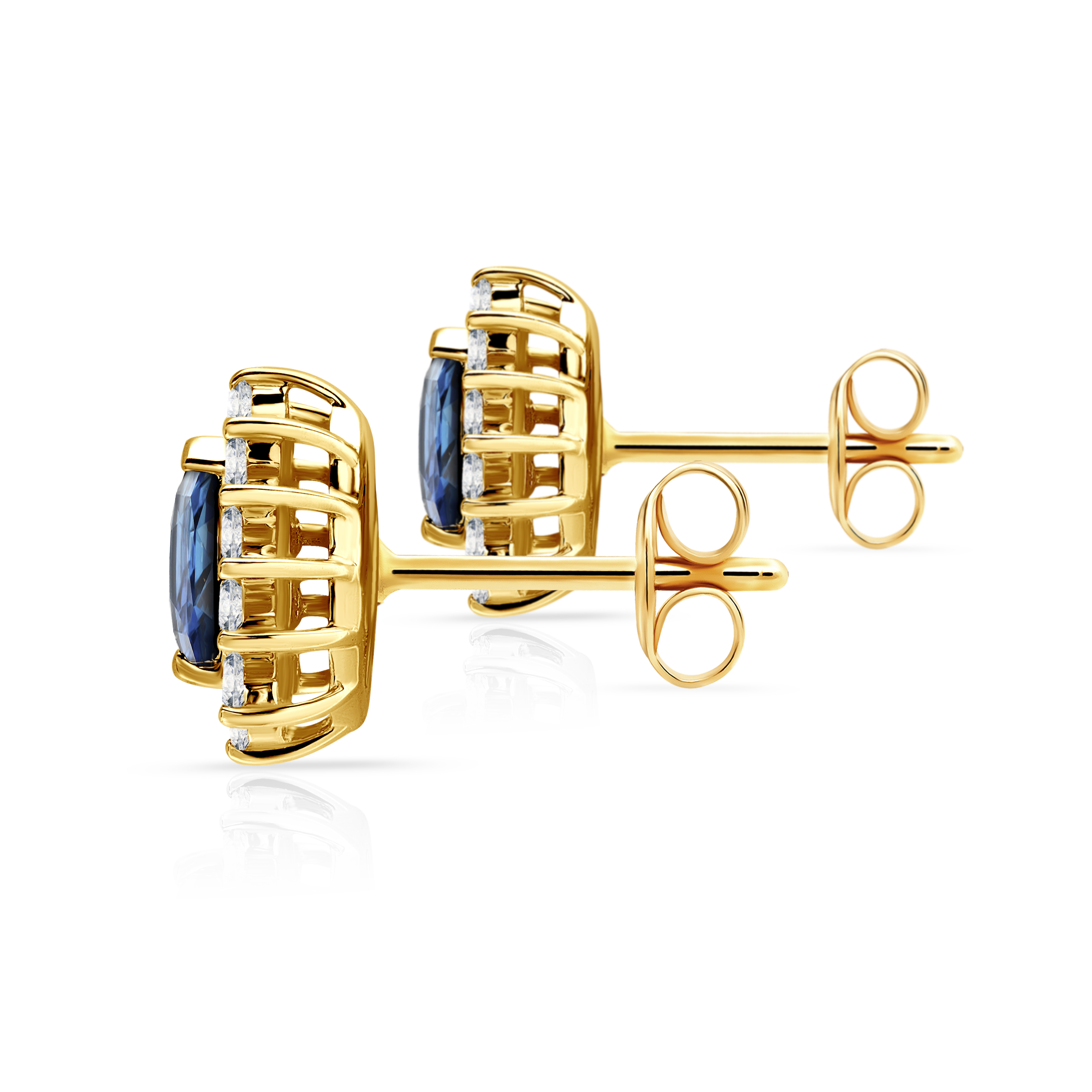 Kolczyki łezki Savicki: złote, niebieskie szafiry, diamenty