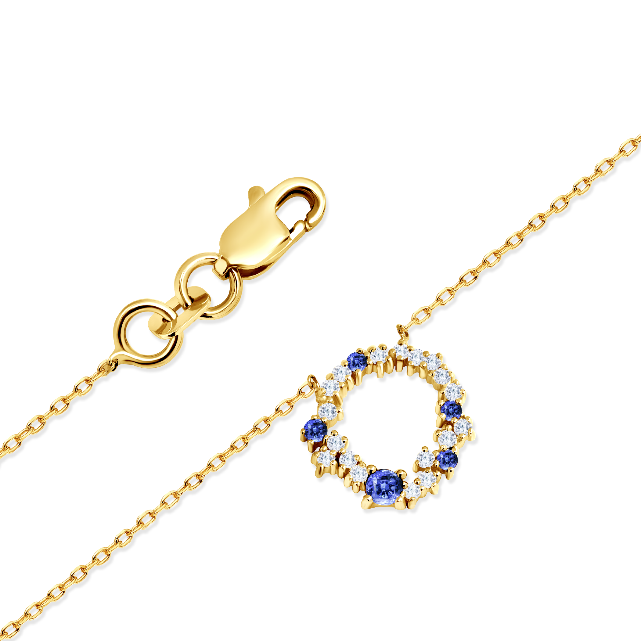 Naszyjnik koło Savicki: złoty, niebieskie szafiry, diamenty