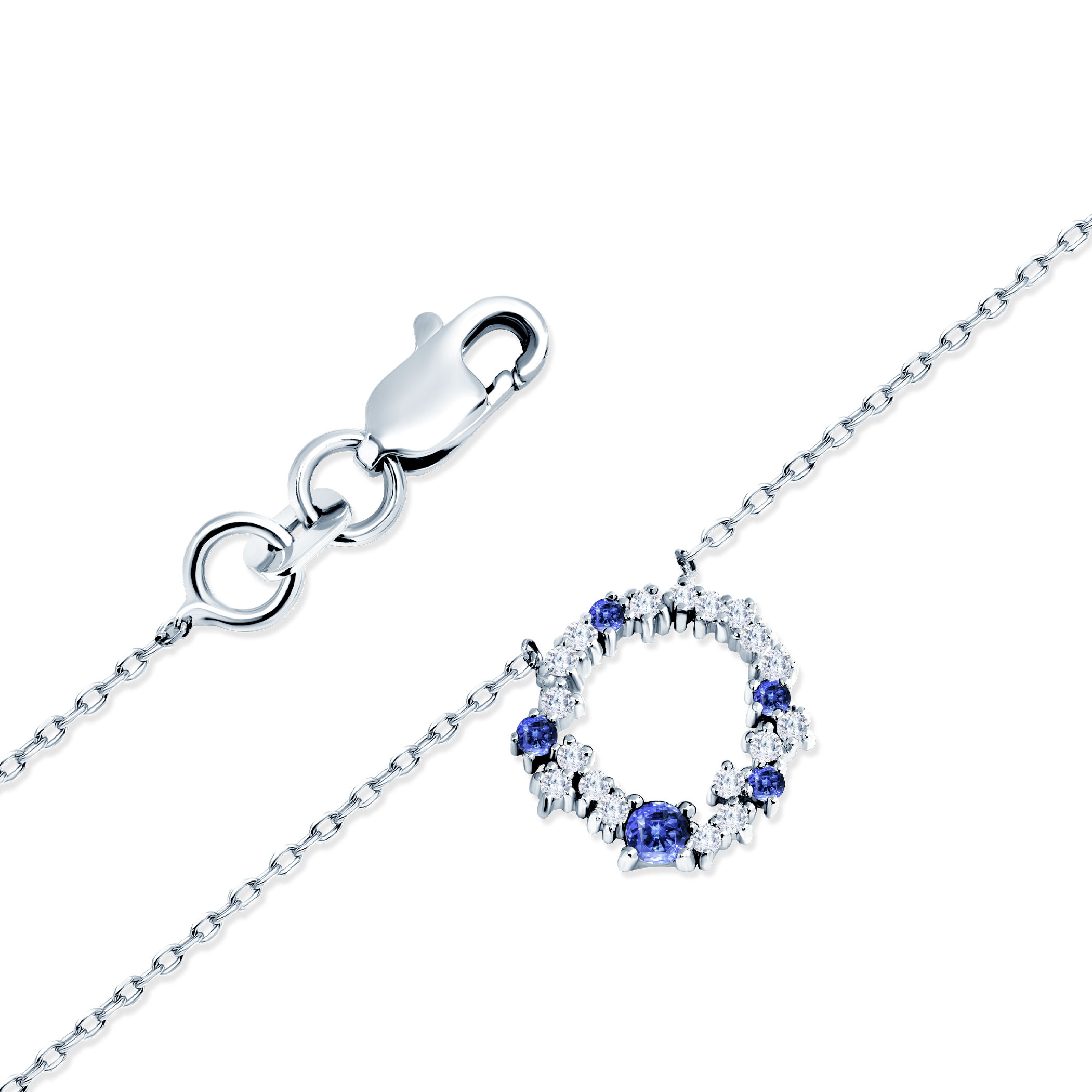 Naszyjnik koło Savicki: białe złoto, niebieskie szafiry, diamenty